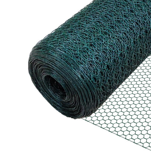 Grillage métallique gainé de PVC vert - Maille 25mm - 1x50M - Filet de clôture pour poulailler - VOUNOT®