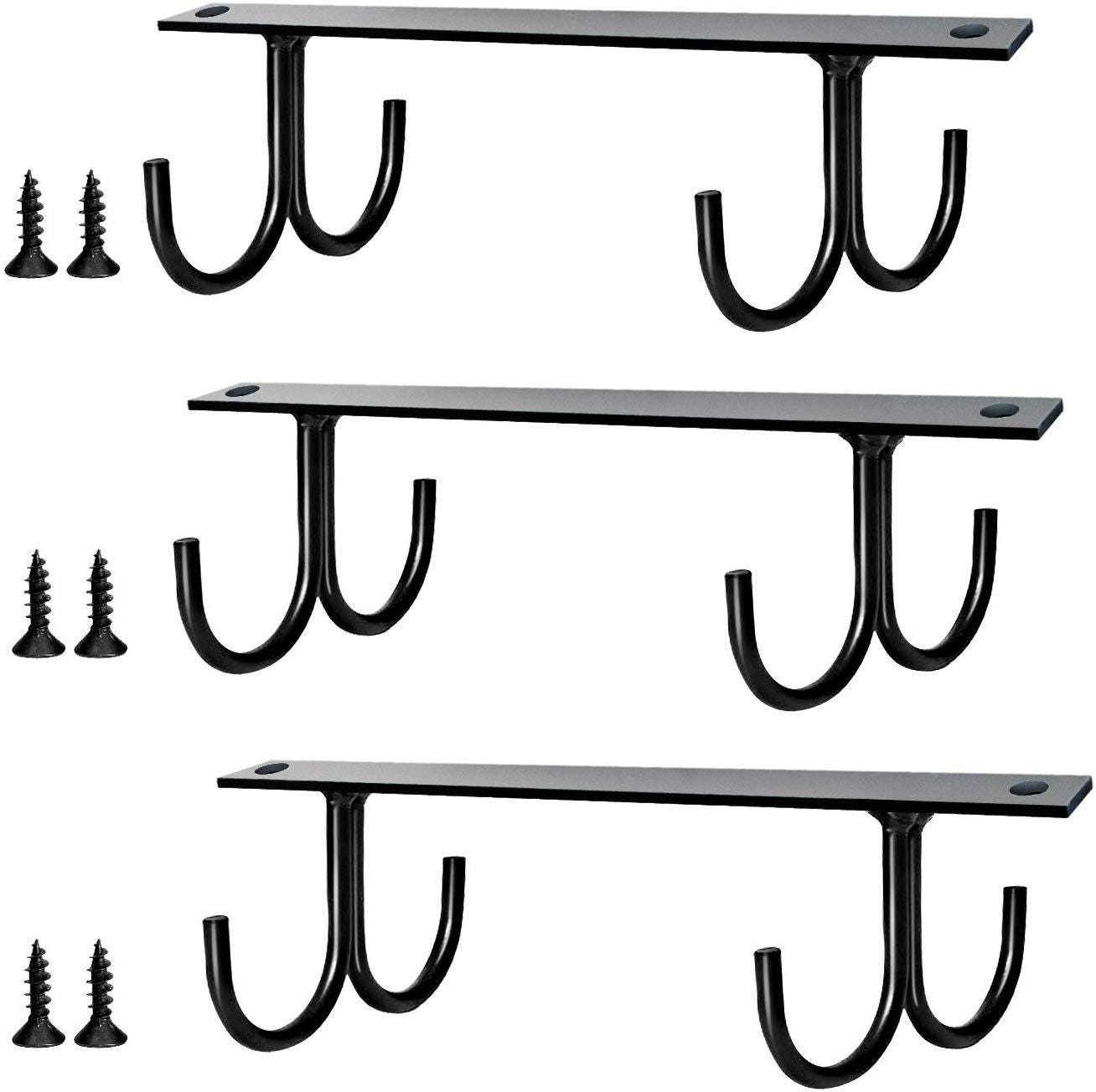 NIZEAMI Lot De 3 Porte-Gobelets Muraux Pour Tasses – 12 Crochets, Support Café Noir Métal, Idéal Cuisine, Bureau Ou Coin Café
