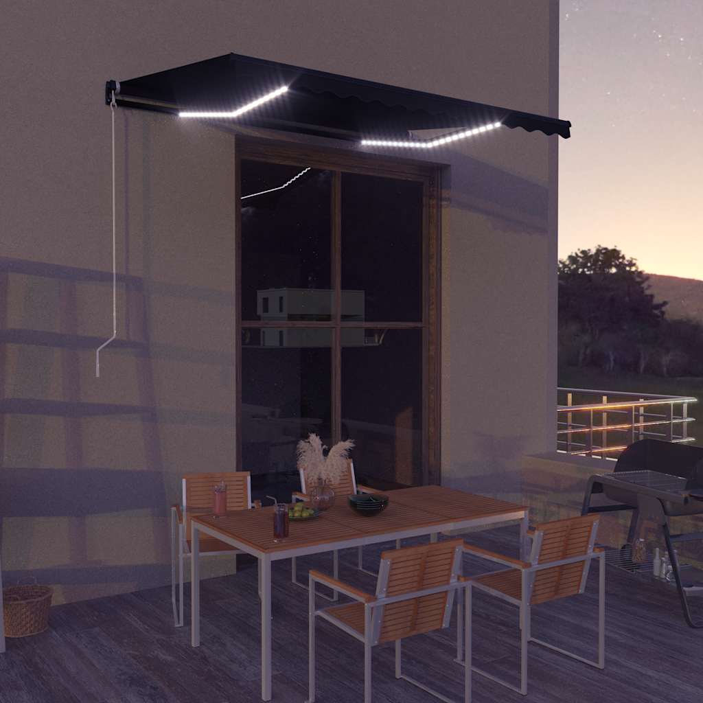 Ręcznie zwijana markiza z LED, 350 x 250 cm, antracytowa vidaXL