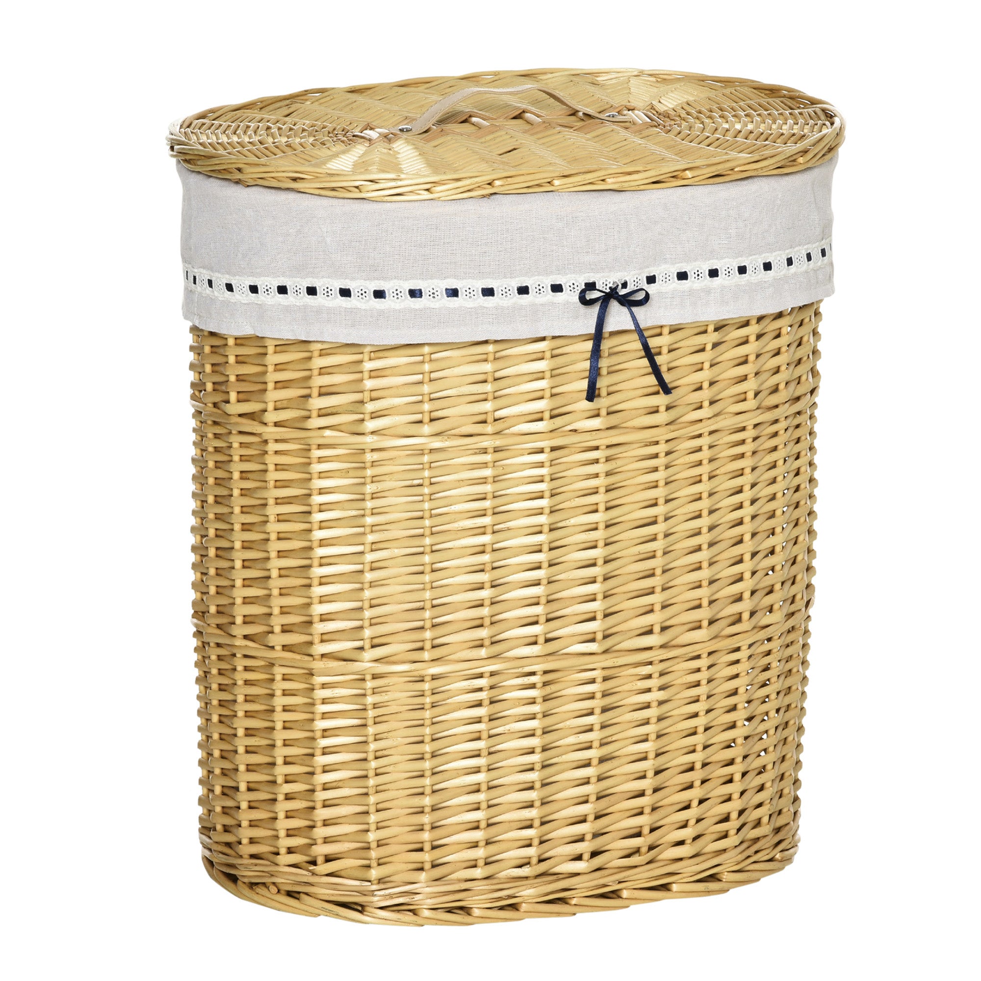 Panier à linge HOMCOM en osier avec couvercle, 100 L, 51 x 38 x 57 cm, boîte à linge naturelle pour chambre et salle de bain - 4