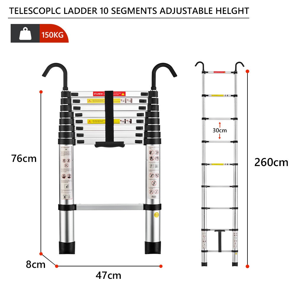 STANEW Échelle télescopique pliante multifonction en aluminium de 2,6 mètres, capacité de charge maximale de 150 kilogrammes - 5