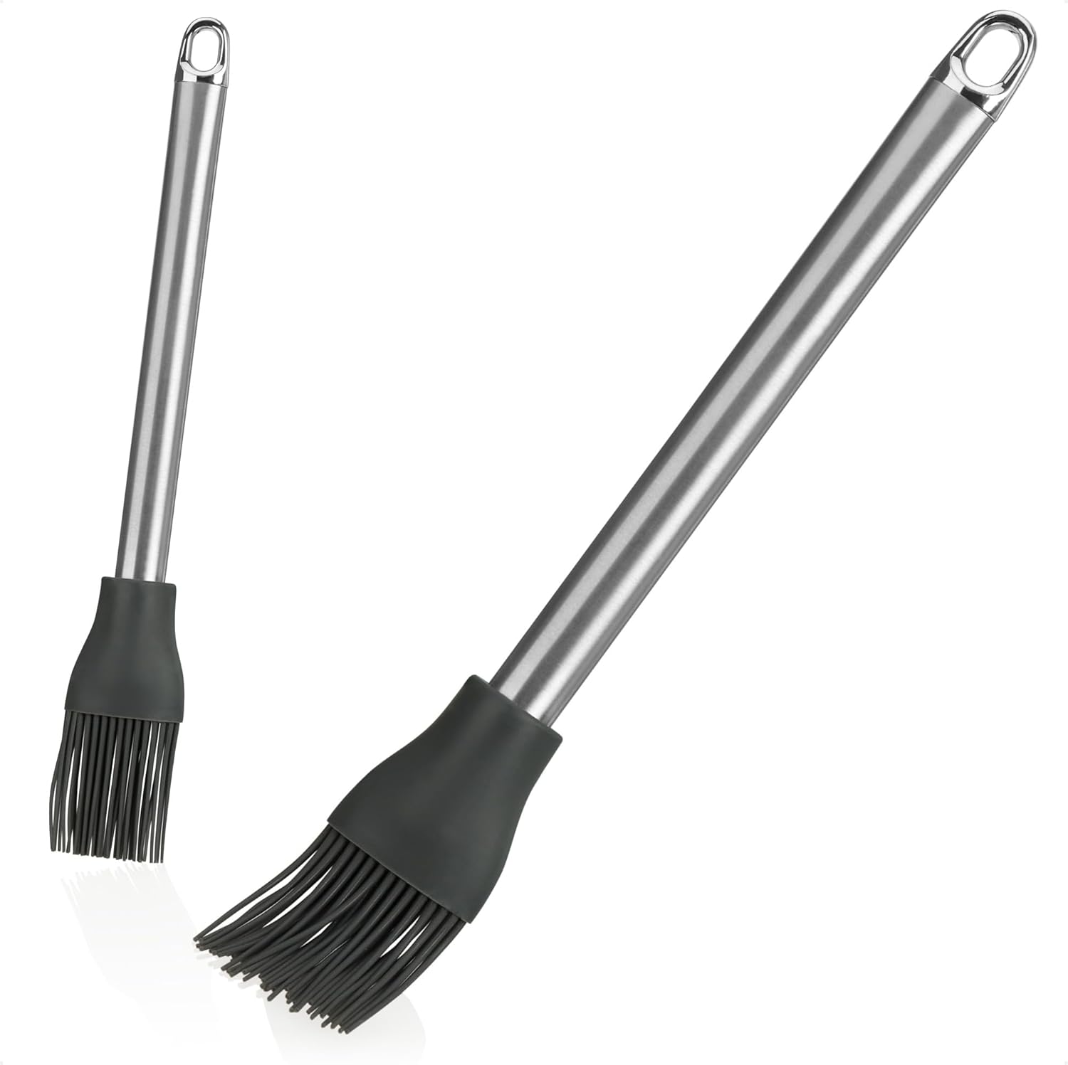 x Silikonowy pędzel do pieczenia - Pędzel do lukru do kuchni - Pomoc w pieczeniu i wyrabianiu ciasta, do lukrowania i polewania (2 x Szary pędzel do c