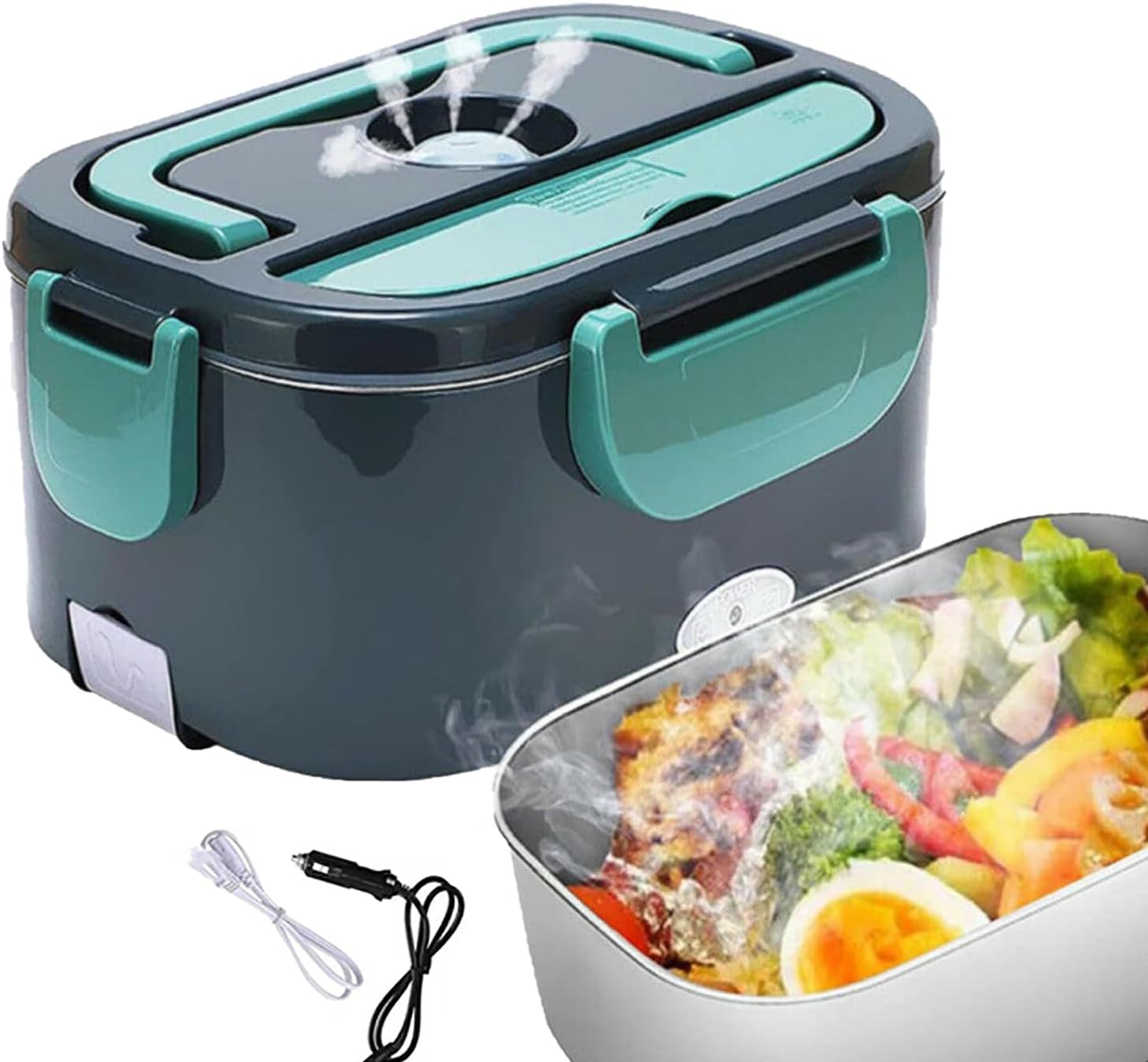 Podgrzewany lunch box do samochodu V V w automatyczne podgrzewanie bez wtrysku wody z uchwytem wyjmowany ze stali nierdzewnej o pojemności l