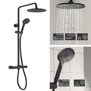 CECIPA MAX Colonne de Douche avec Mitigeur Thermostatique, Noir Ensemble de Douche Thermostatique Réglable en Hauteur