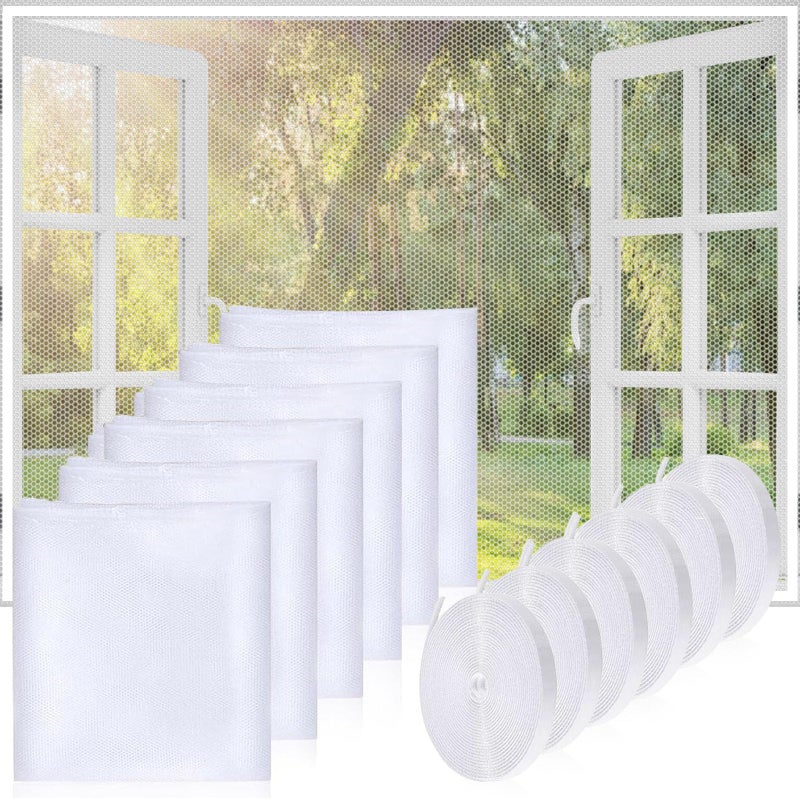 6 sztuk Moskitiera Okienna Ekran, Siatka Przeciw Owadom Moskitiera Okienna z Siatki z 4 Samoprzylepnymi Taśmami 150 x 180 cm (Biała)