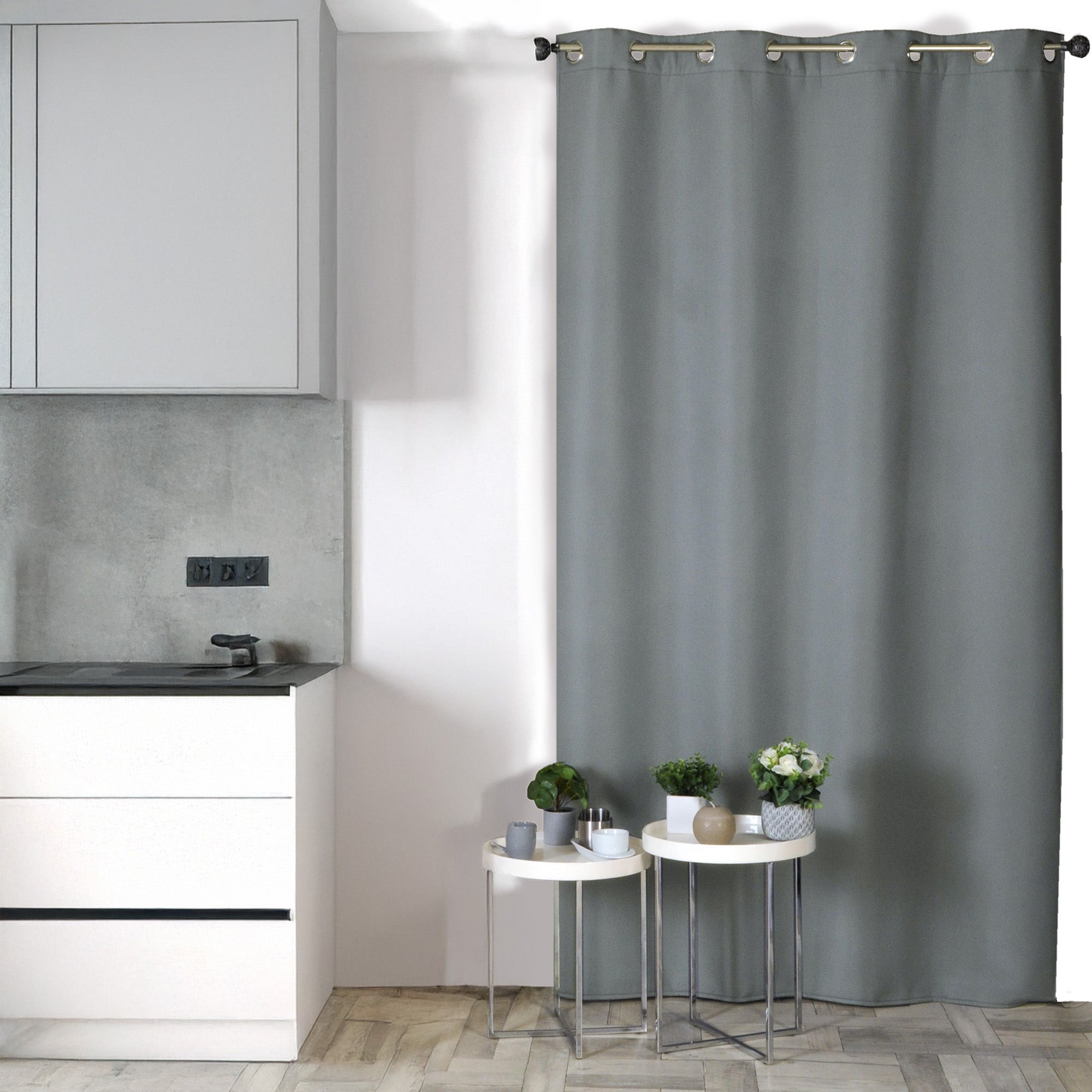 Rideau isolant thermique et phonique à œillets 140x240cm prêt à poser, gris. - 3