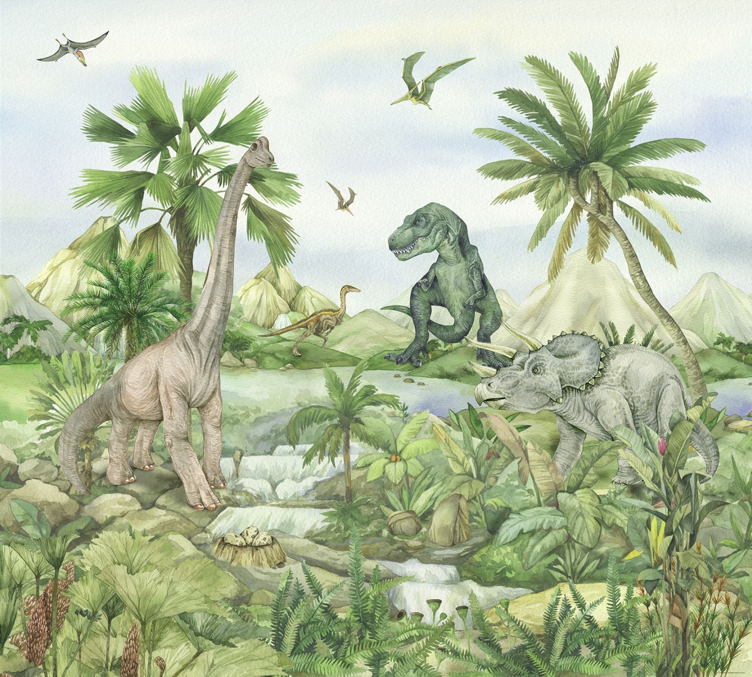 Fotomural dinosaurios verde - 3 x 2,7 m - sanders & sanders