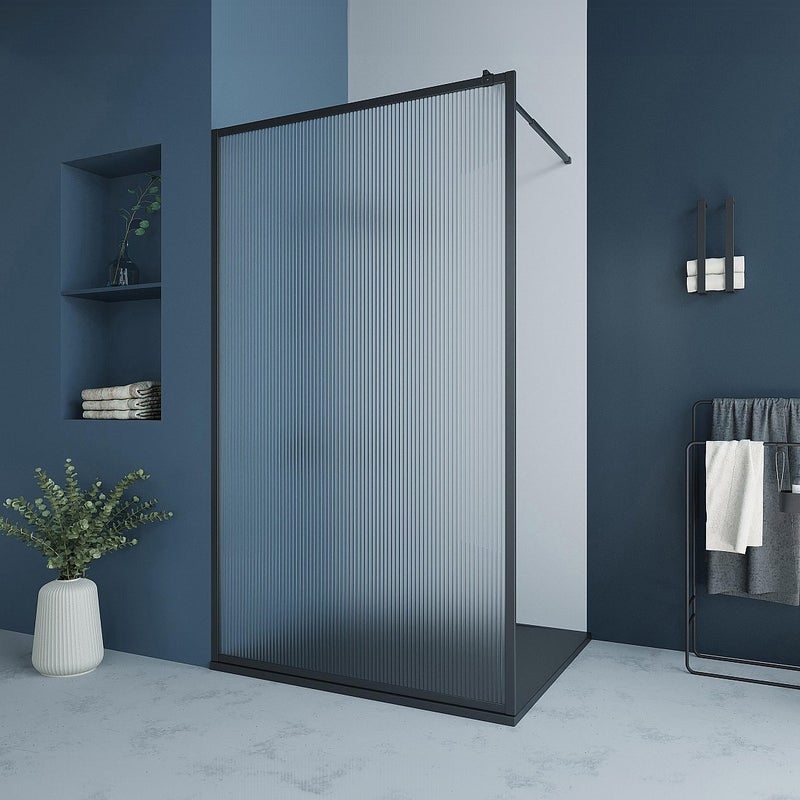 Parawan prysznicowy we włoskim stylu ze szkła teksturowanego – 120 × 200 cm, kolor czarny matowy – VIRANA
