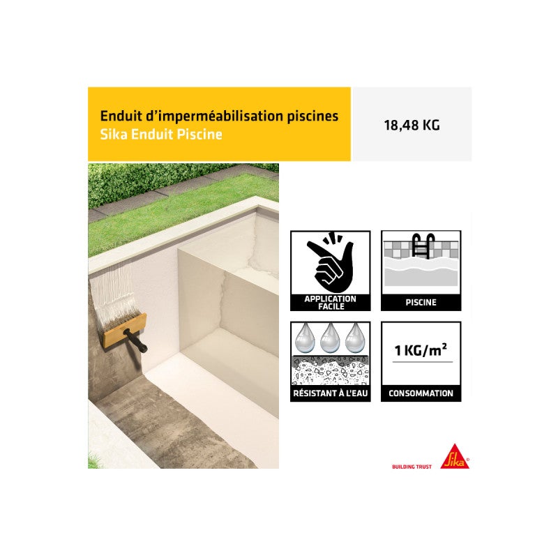 Complément d'imperméabilisation pour piscine SIKA Enduit Piscine - Blanc écume - Kit 18,48kg - 4