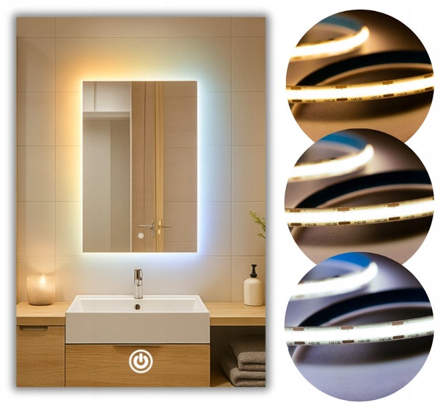 Lustro Led 70x80 COB 608 diod/m ~ 3 Barwy ~ Ledowe Podświetlane + Włącznik