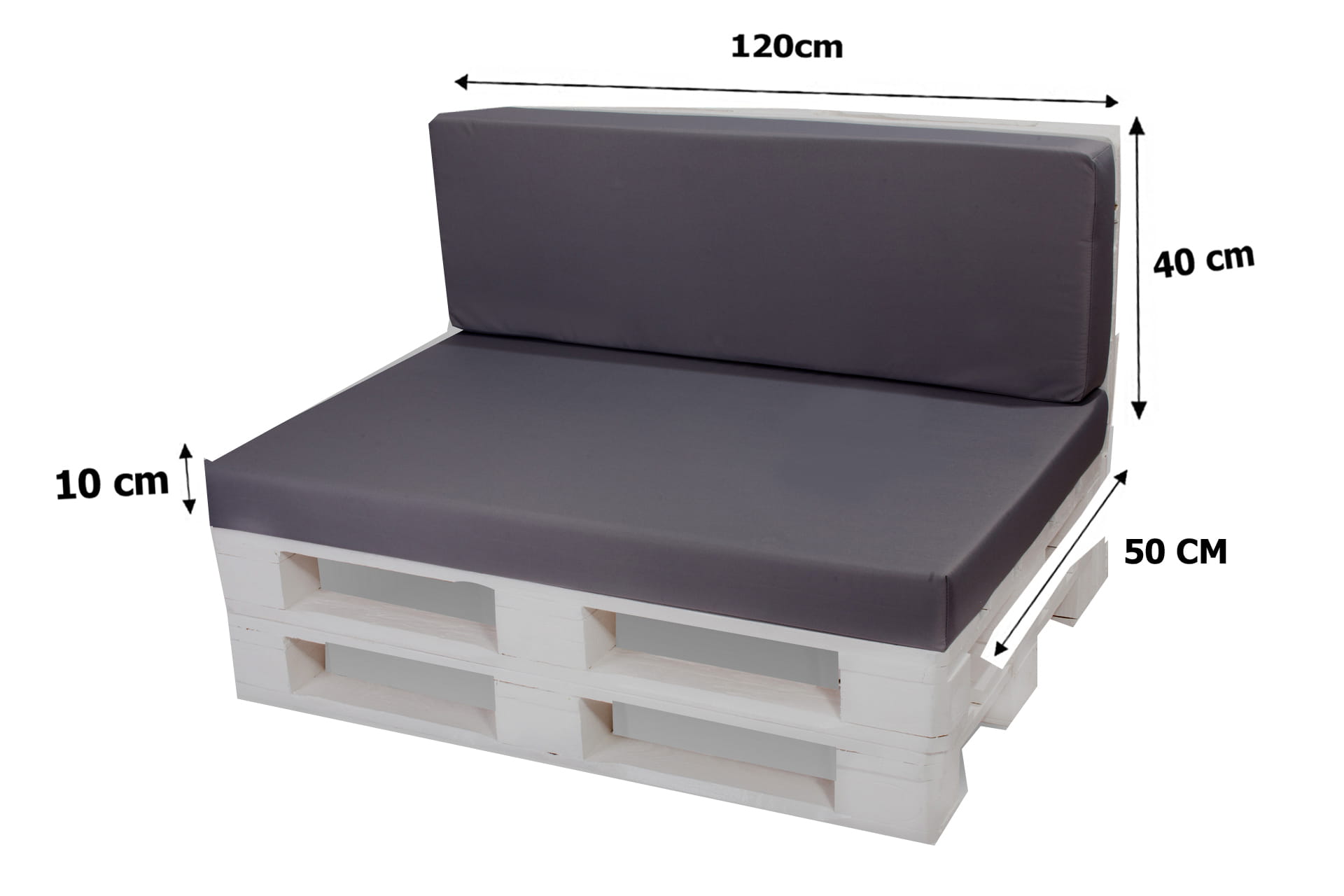 Poduszka ogrodowa na paletę 120x50x40cm poduszka na meble ogrodowe antracyt, poduszka na balkon taras, poducha ogrodowa na meble z palet