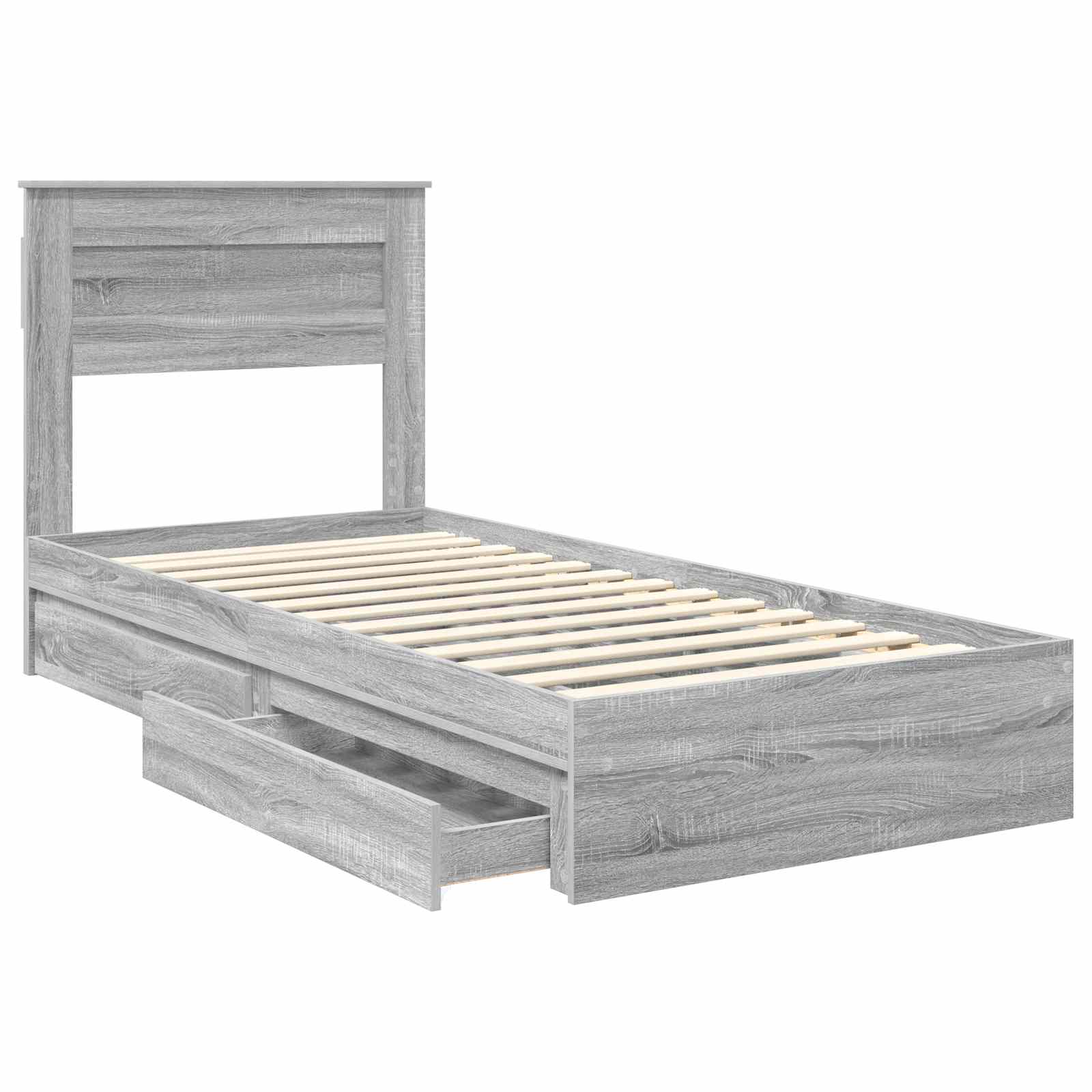 Lit avec rangement, panneau de bois, gris, pour la chambre, 75 × 190 cm - 5