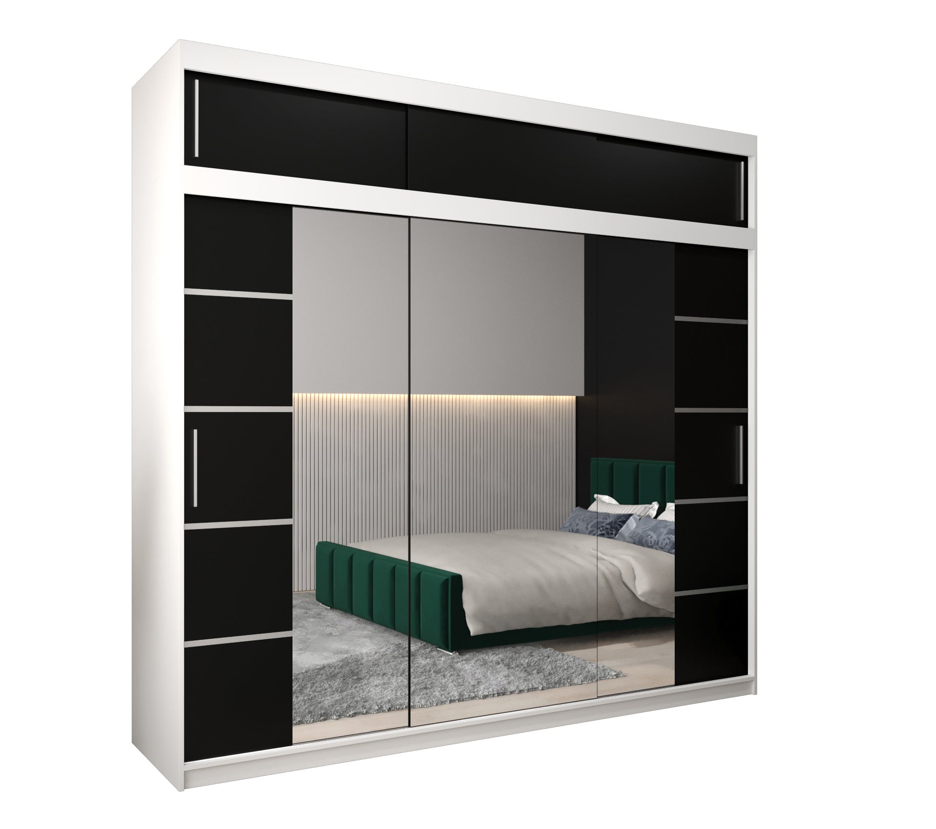 Szafa przesuwna z nadstawką garderoba Verona 4 250 x 62 x 240 cm Biały + Czarny - Abiks Meble