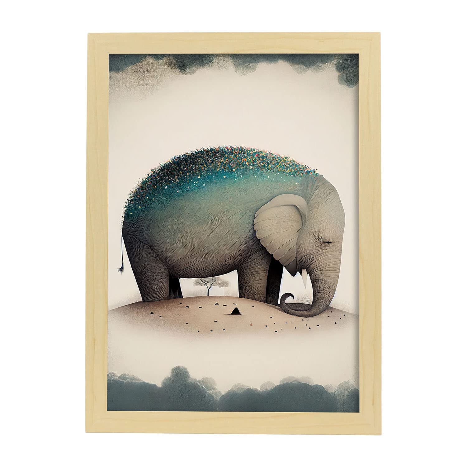 Nacnic poster de elefante en estilo precisionismo ilustraciones infantiles a todo color de animalitos durmiendo a3 marcos madera