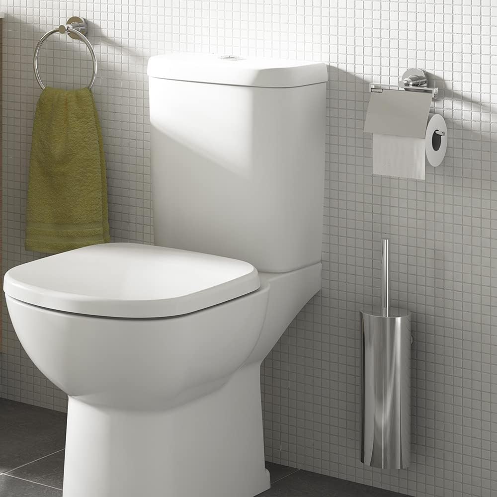 Ideal Standard Ensemble Brosse WC i Uchwyt IOM do Miski Toaletowej Montaż Ścienny z Pokrywką Metalową Wykończenie Stal Nierdzewna A9128MY Biały
