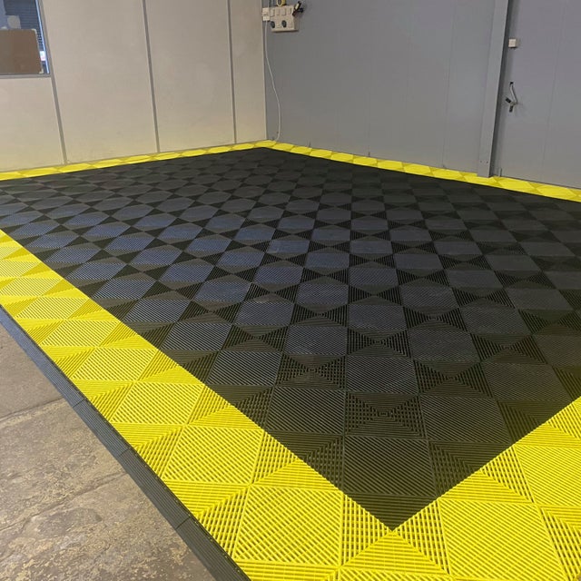 QUATTRO LINE BY POLYDAL - 6 dalles de sol d'atelier jaunes (40x40x1.8cm) - sans travaux, résiste à 20t/m², résiste aux hydrocarbures