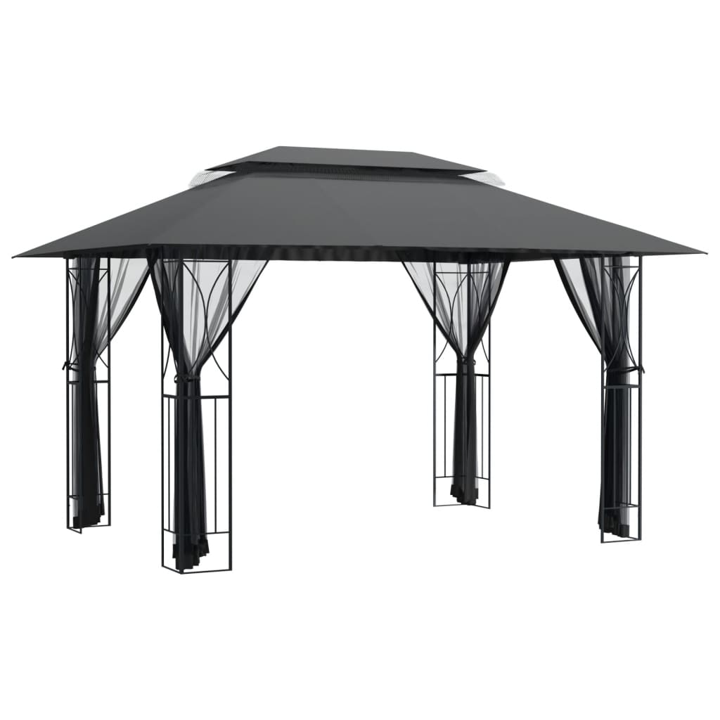 Gazebo con Pareti Laterali Antracite 400x300x270 cm Acciaio vidaXL - 2
