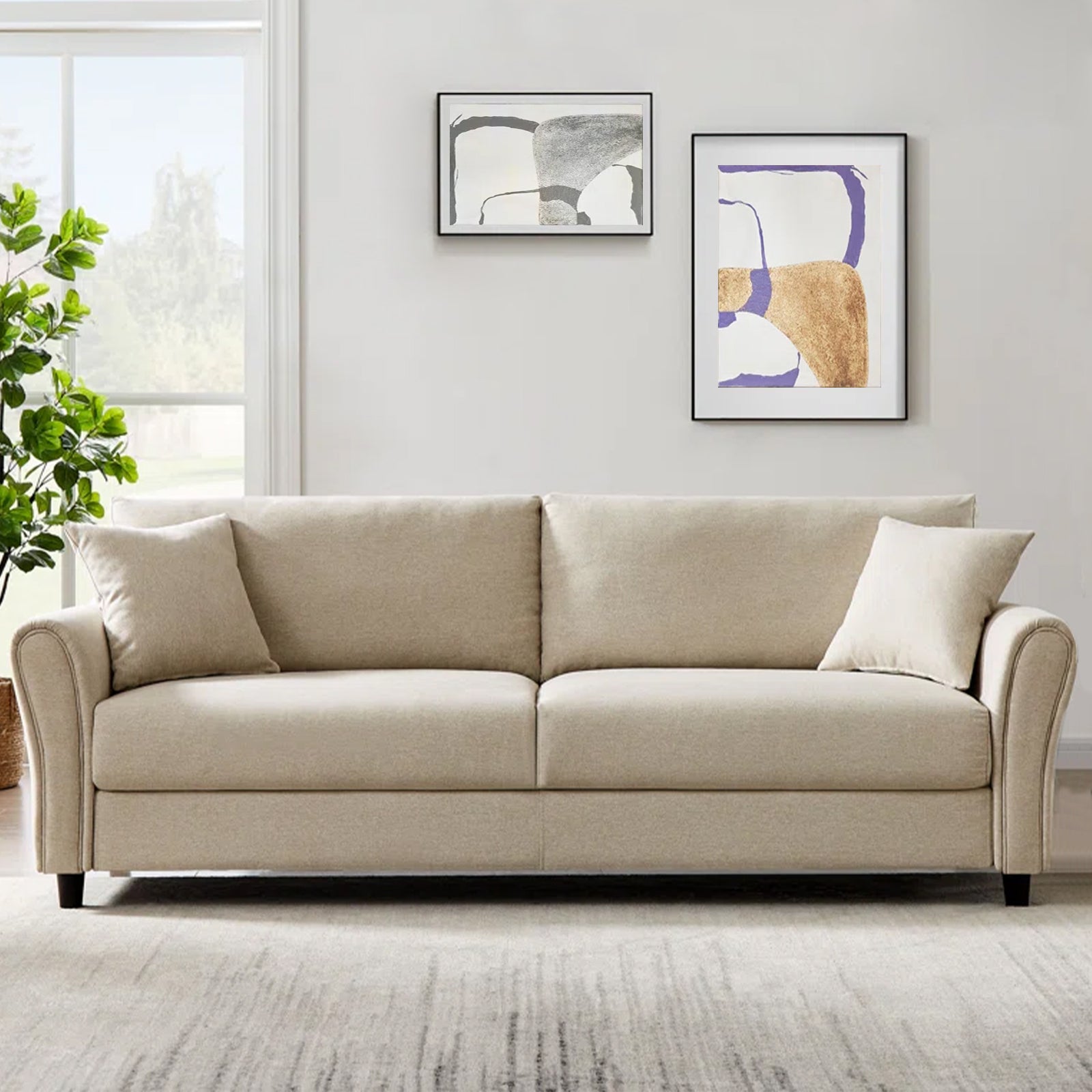 Divano 3 Posti con Rivestimento in Tessuto Beige Premium Sofa Relax 212x75x87 cm - 6