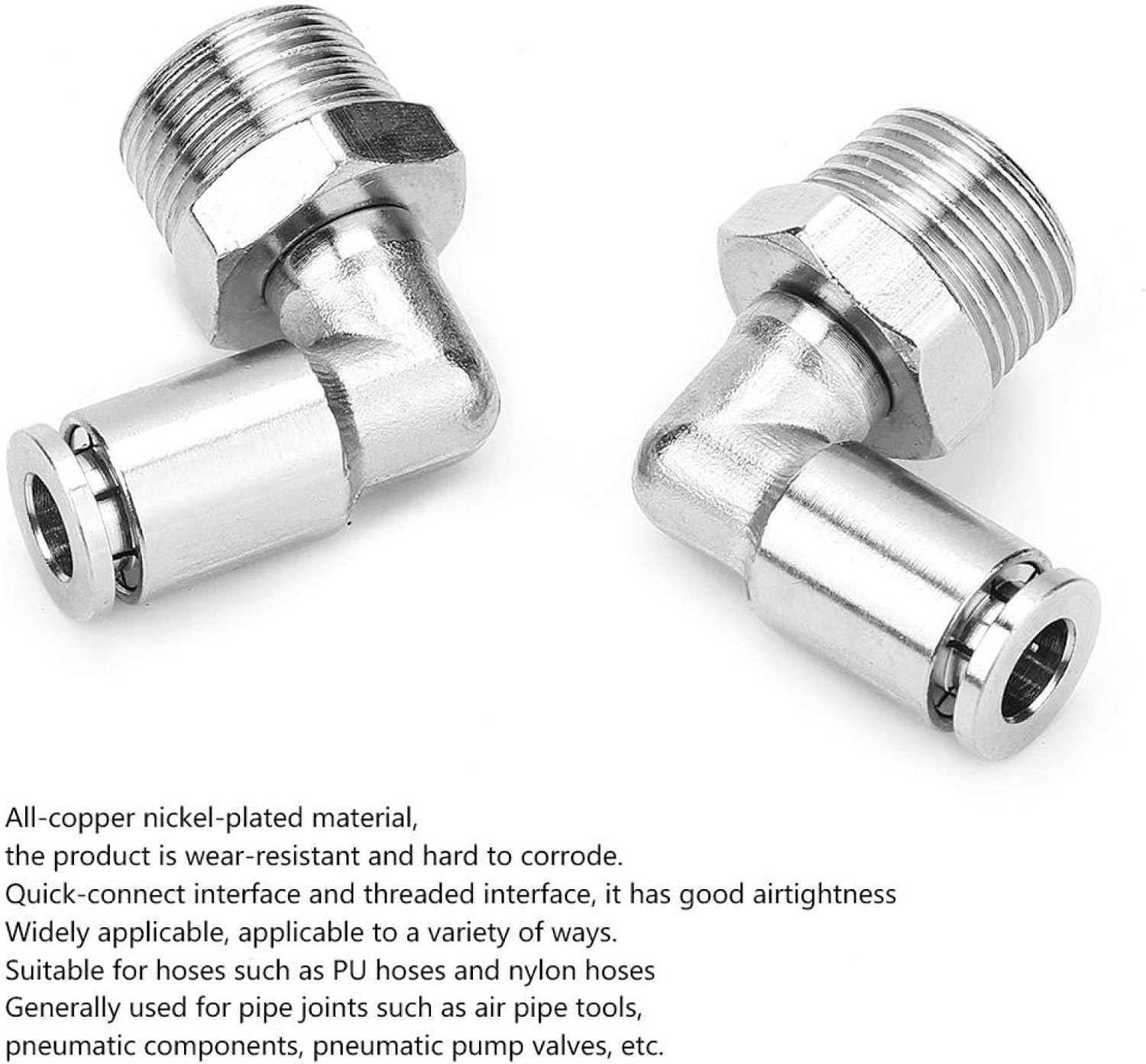 2 pièces tout-cuivre raccords de tuyau à connexion 6mm raccord rapide pneumatique + 90 degrés BSP filetage mâle(1/4