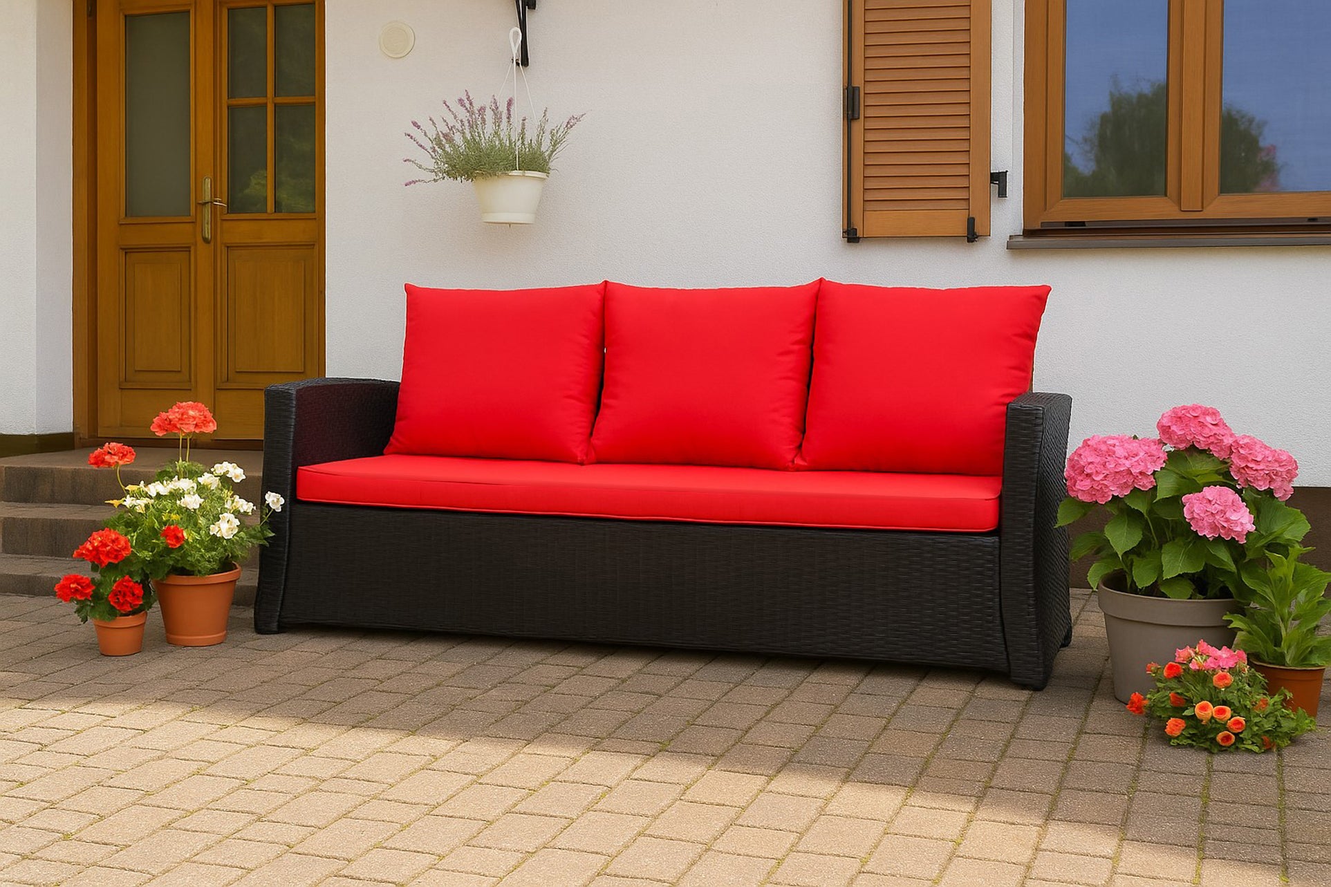 Coussins de canapé meubles de jardin en résine tressée Rouge, Coussins balançoire d'extérieur 110x60x50cm Coussin pour banquette 2 places mix - 4
