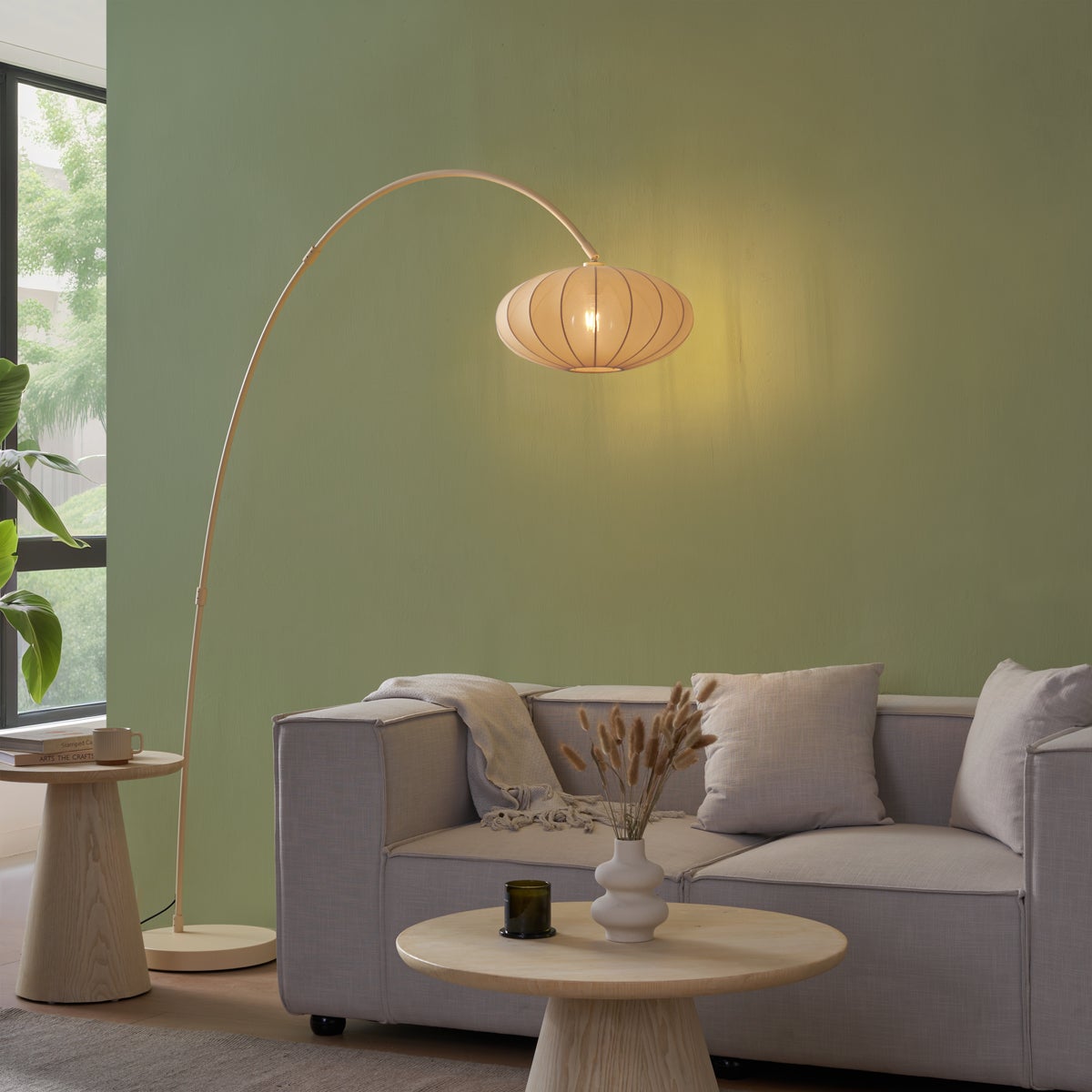 Lampada da terra ad arco Japandi beige con paralume - Bida - 2