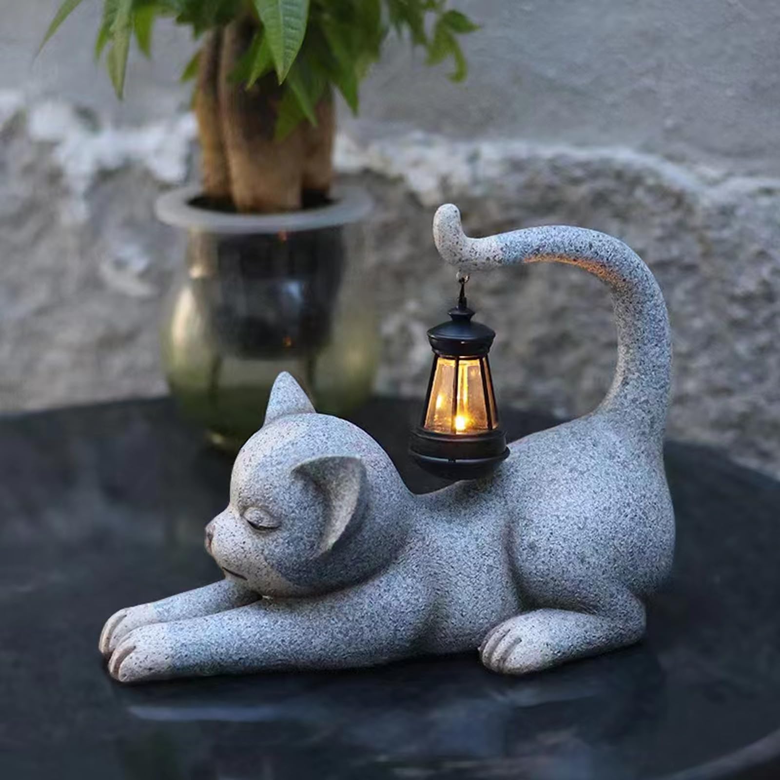 Solarna figura kota do ogrodu statuetka zewnętrzna z żywicy lampa solarna LED odpowiednia na taras balkon do dekoracji ogrodu wodoszczelność