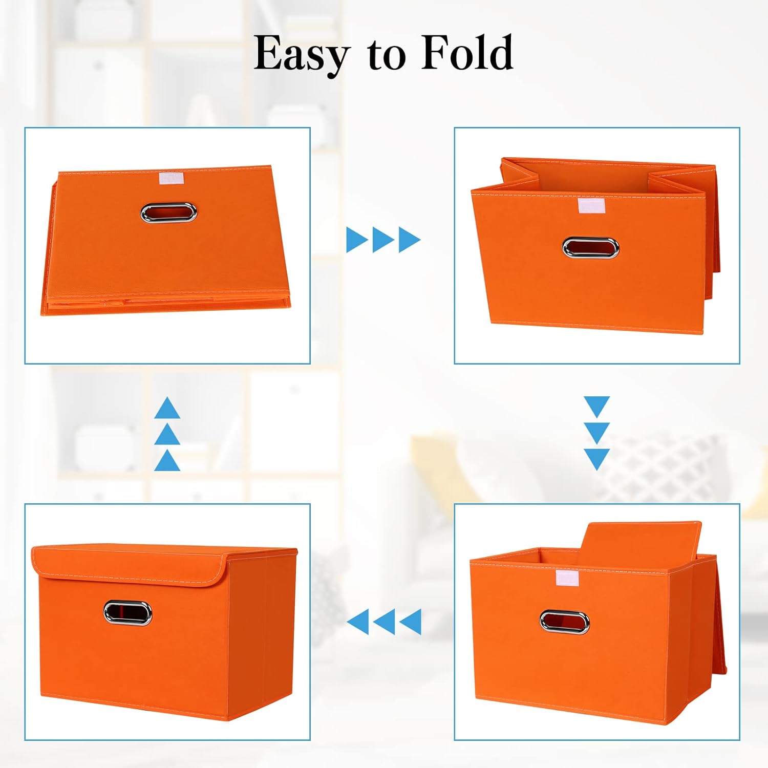 Un de dimensions 38×25×25 cm,Boîte de rangement en tissu, boîte de rangement pliable, avec couvercle et poignées, foyer, chambre, armoire (orange) - 6