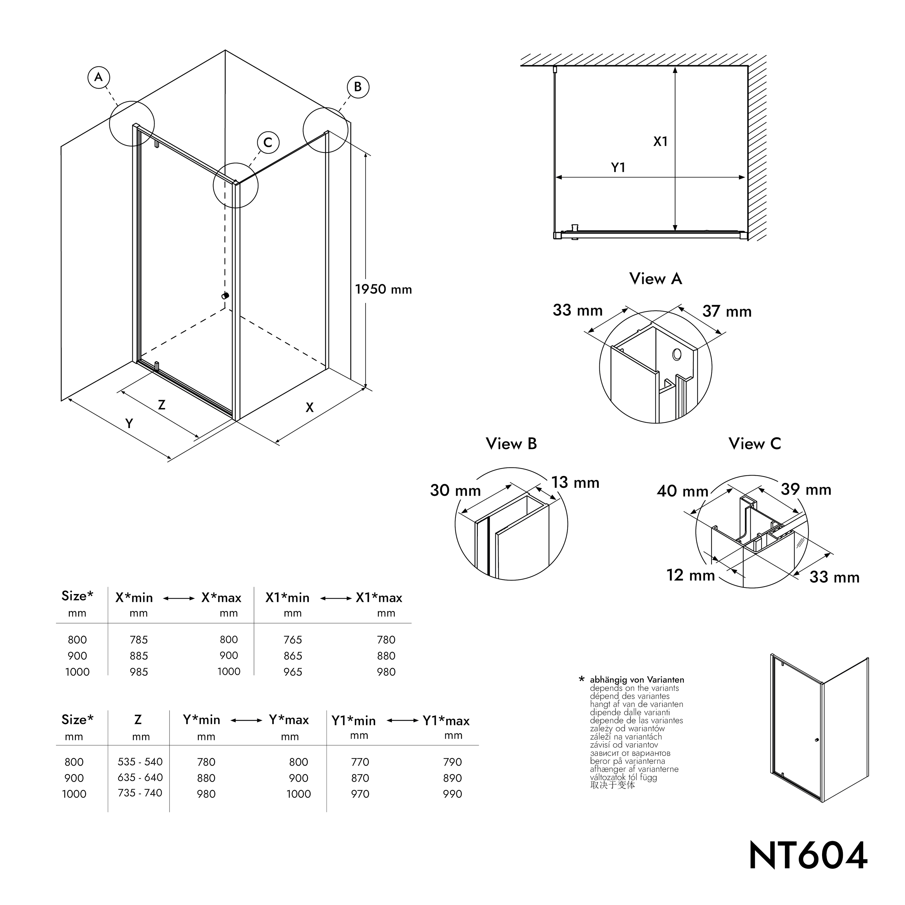 Bernstein Kabina prysznicowa narożna NT604 FLEX chrom szkło 6mm - 100x90cm - 5