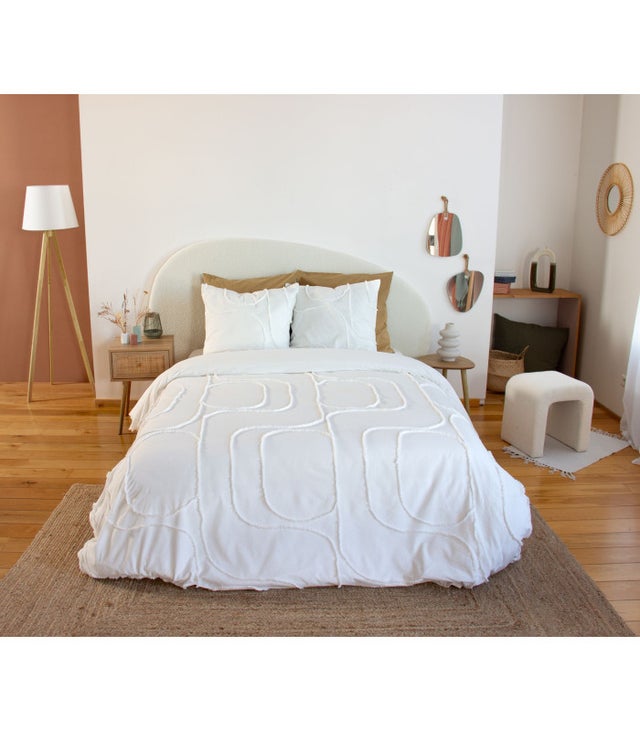 Parure de lit JAJA – 240x220 cm – Coton BCI lavé tufté – 52 fils/cm² – Blanc - 220x240cm - Blanc