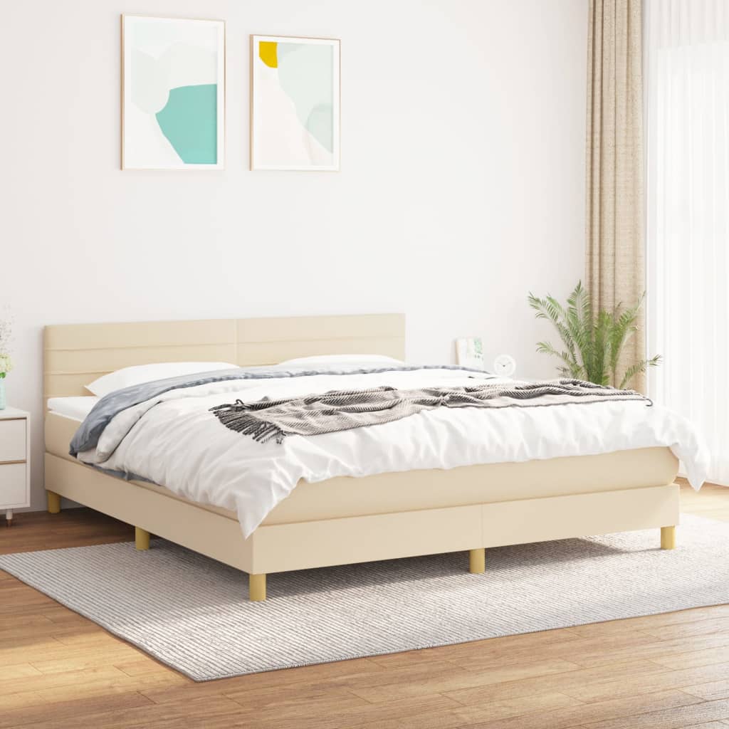 Letto Matrimoniale A Molle Con Materasso E Luci LED - 180x200 Cm, Crema, Tessuto, Testiera Regolabile