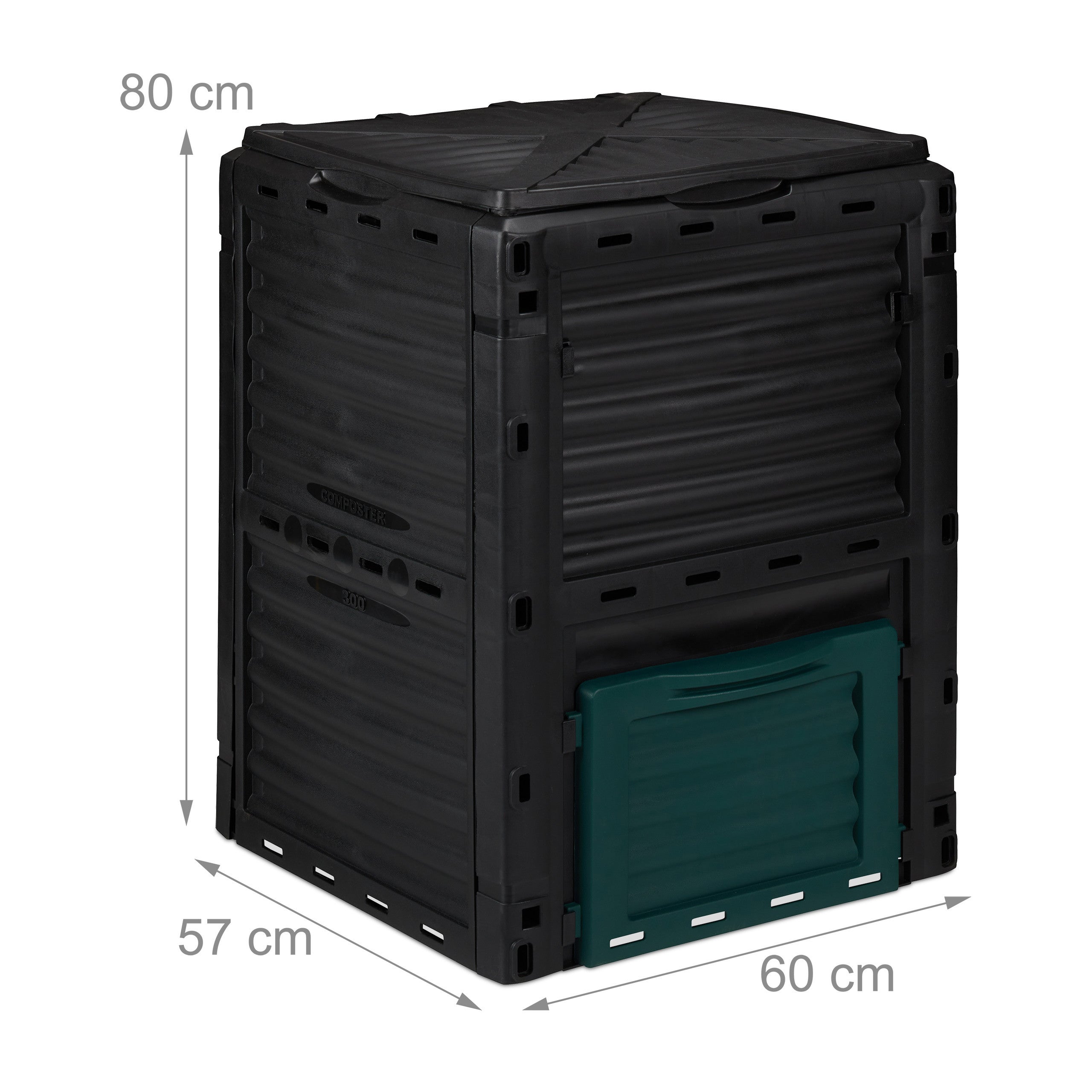 Compostador de jardín rápido de plástico para residuos de cocina y jardín, 230 l, 80 x 60 x 57 cm, negro, Relaxdays - 4