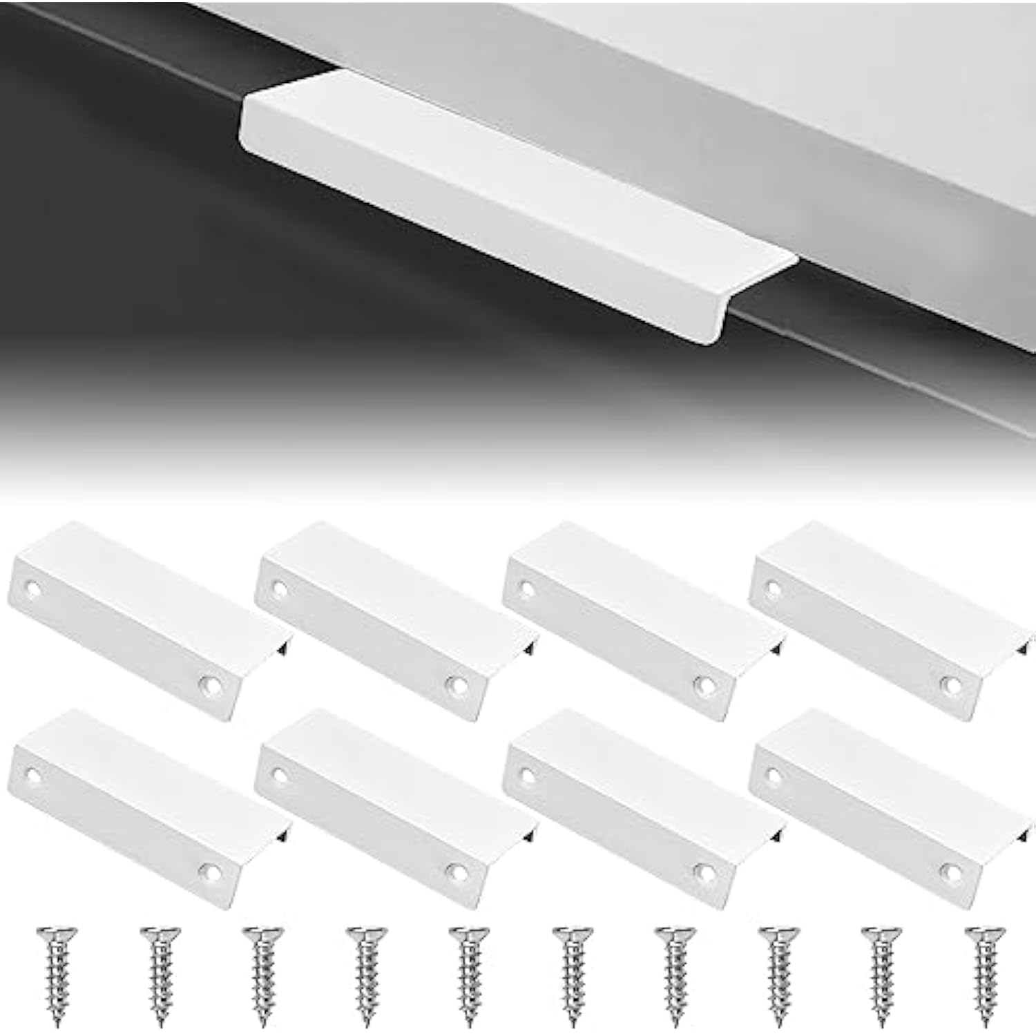 10 uchwytów meblowych, rozstaw otworów 64 mm, niewidoczny uchwyt kuchenny, uchwyt z profilu aluminiowego, uchwyty do szuflad, ukryte uchwyty