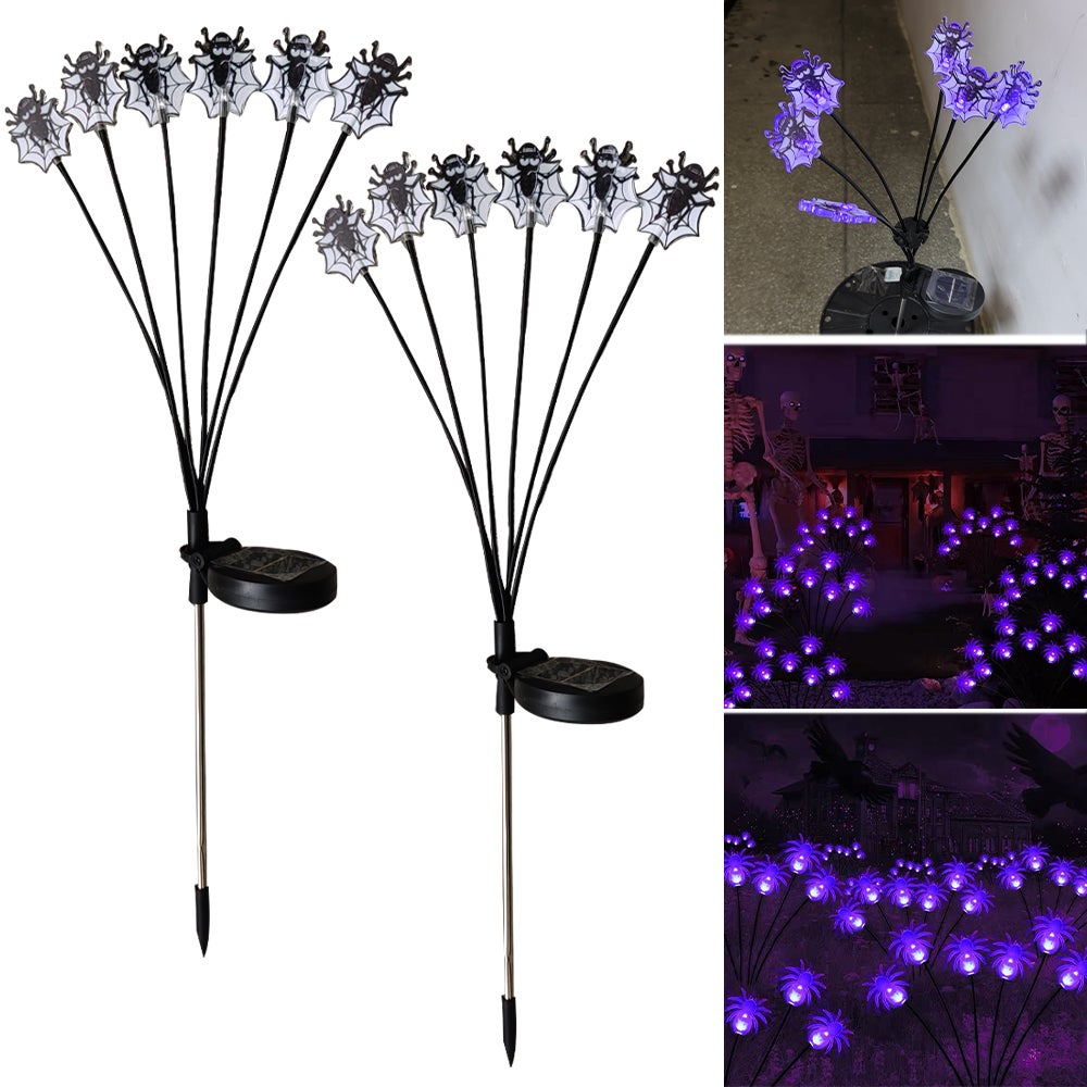 Solarne lampy pająki do dekoracji na Halloween, 6 LED - Solarne lampy kołyszące się - Wodoodporne solarne lampy na Halloween - Zestaw 2 sztuk