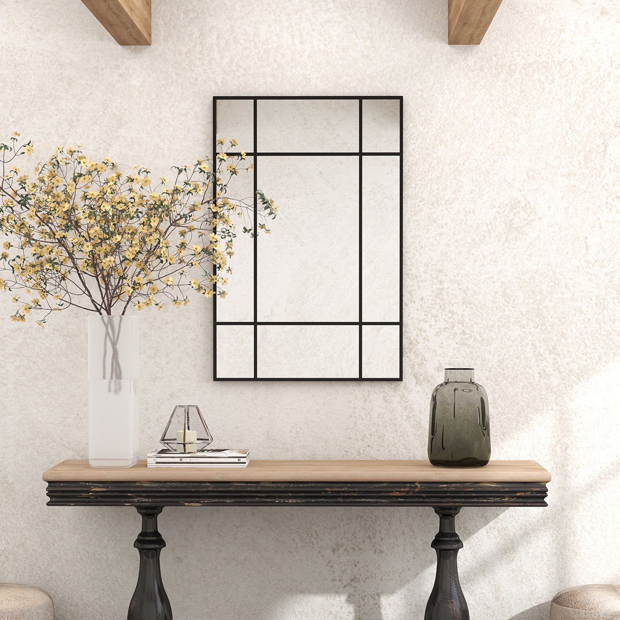 HOMCOM Specchio da Parete Stile Finestra con Montaggio Verticale e Orizzontale, 90x60 cm, Nero - 7