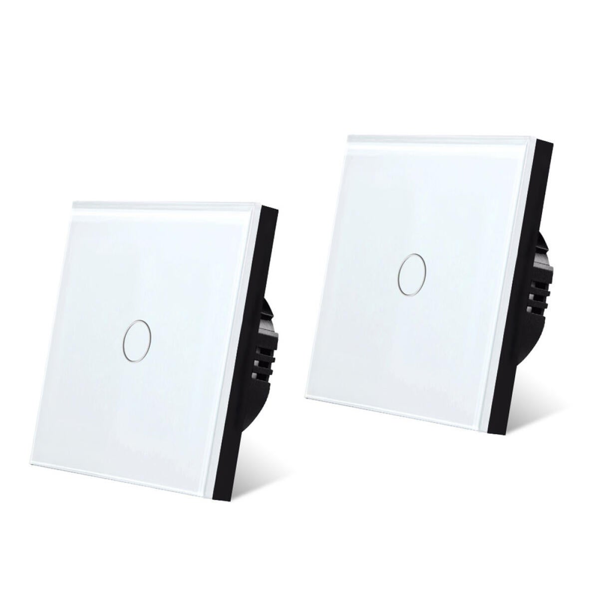 Jednobiegunowy wyłącznik lampy, 2 sztuki, panel ze szkła hartowanego, podświetlenie LED, 5-300 W, zasilanie sieciowe, kolor biały.