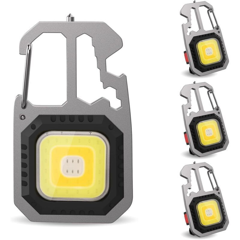 4 bucăți mini lanternă portabilă de lucru, tip breloc, cu desfăcător de conserve, bază magnetică [Clasa energetică A+++]
