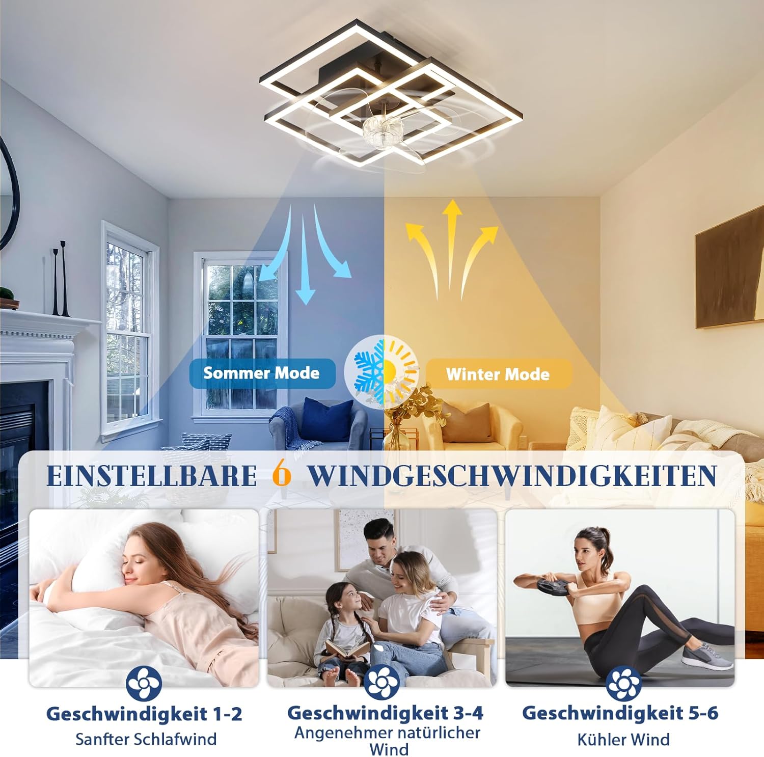 NETTLIFE Ventilateur de Plafond LED Noir Silencieux, CCT 3000-6500K Dimmable, 6 Vitesses, Télécommande & Minuterie, Moderne pour Salon Chambre - 6
