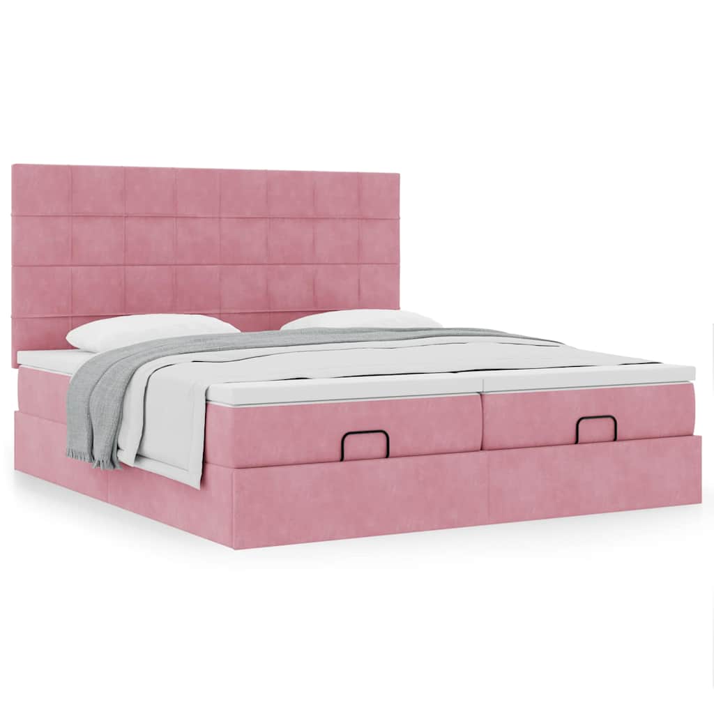 SYFAX™ Estrutura de cama otomana com colchões 180x200 cm veludo rosa - 2