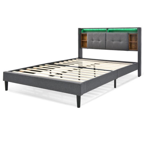 ELYKEN Testiera Letto King Size Con Luci LED, Prese USB, Portaoggetti E Schienale Imbottito - Design Moderno - 3