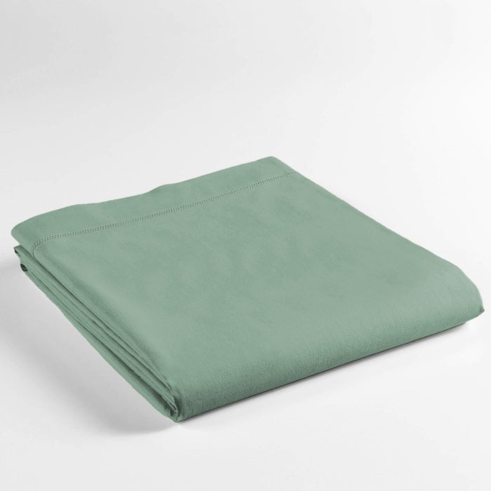 Drap plat 2 personnes 240 x 300 cm coton 57 fils Lina Sauge – Finition point bourdon - 2