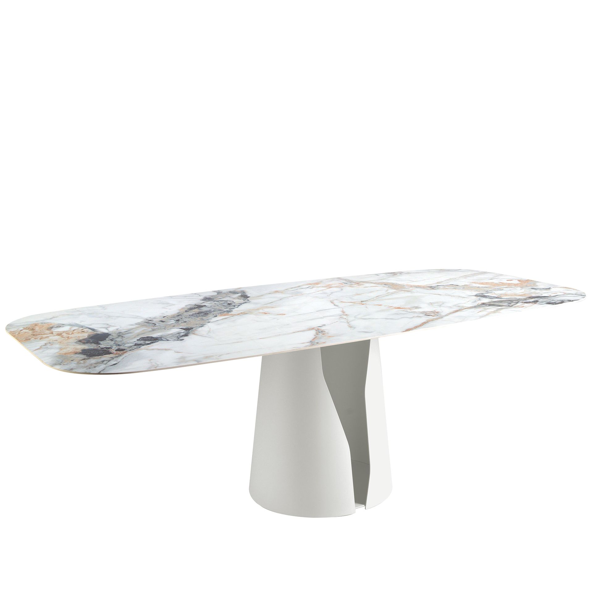 ANGEL CERDA Mesa comedor ovalada barril mármol porcelánico y acero blanco - 2