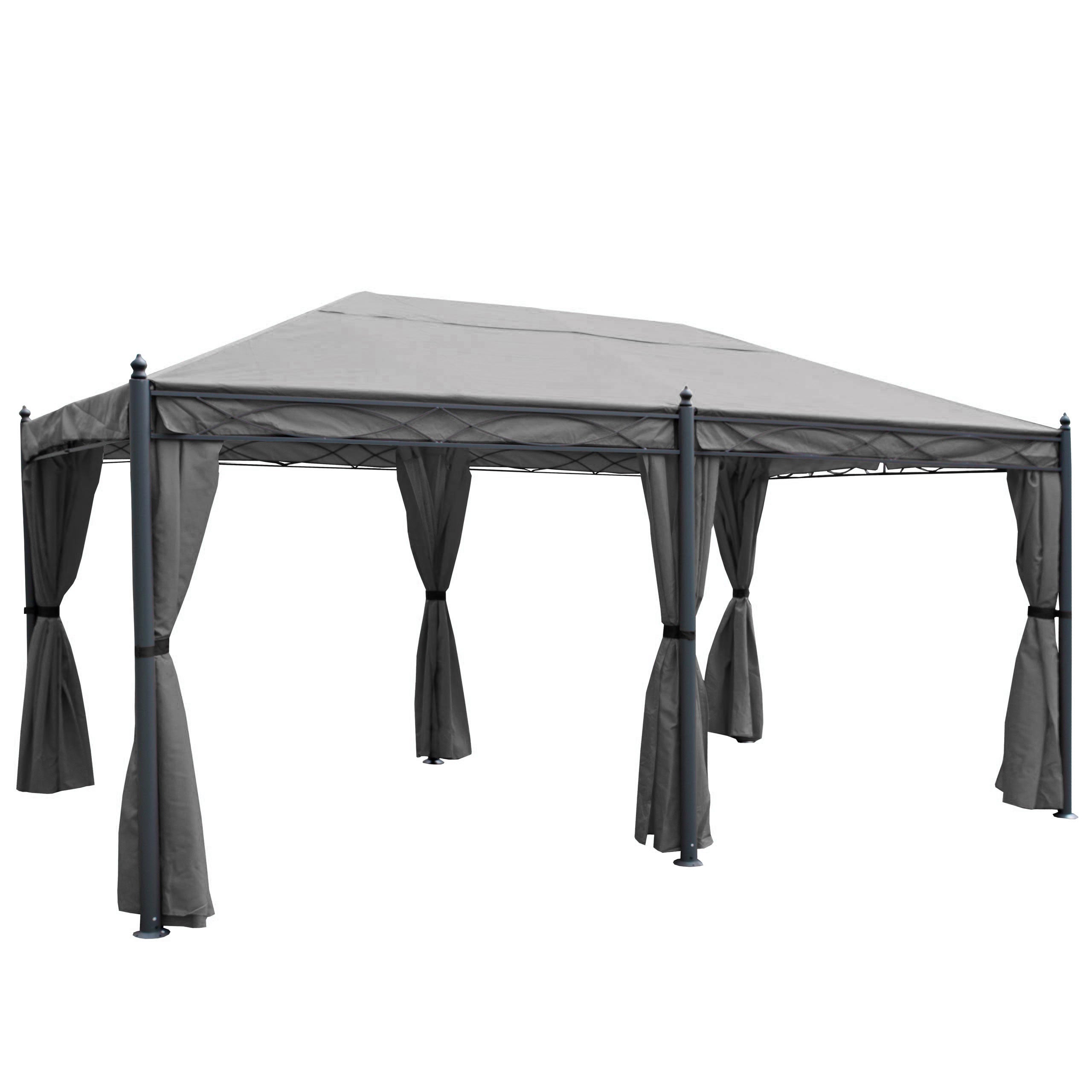 Pergola Cadiz, pawilon, solidna rama 7cm 5x3m ~ szary z boczną ścianą + moskitiera