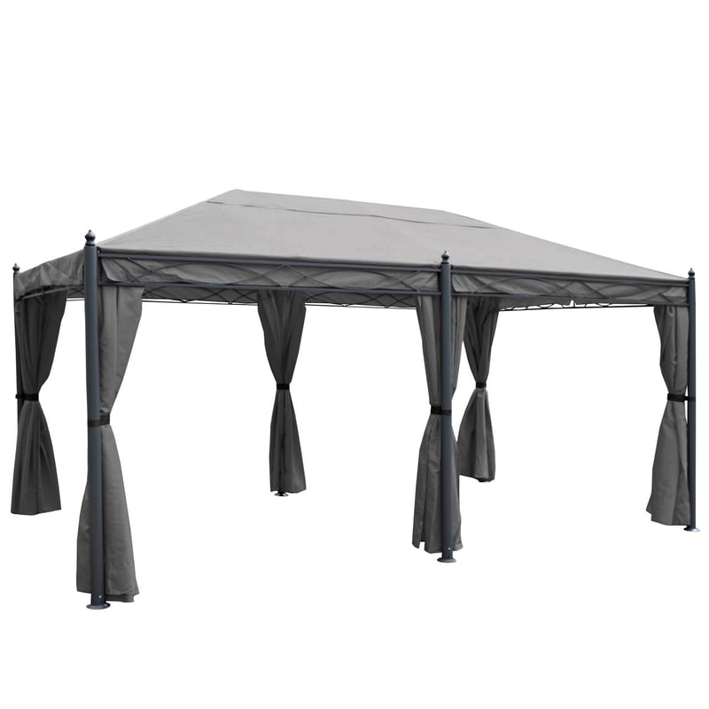 Pergola Cadiz, pawilon, solidna rama 7cm 5x3m ~ szary z boczną ścianą + moskitiera