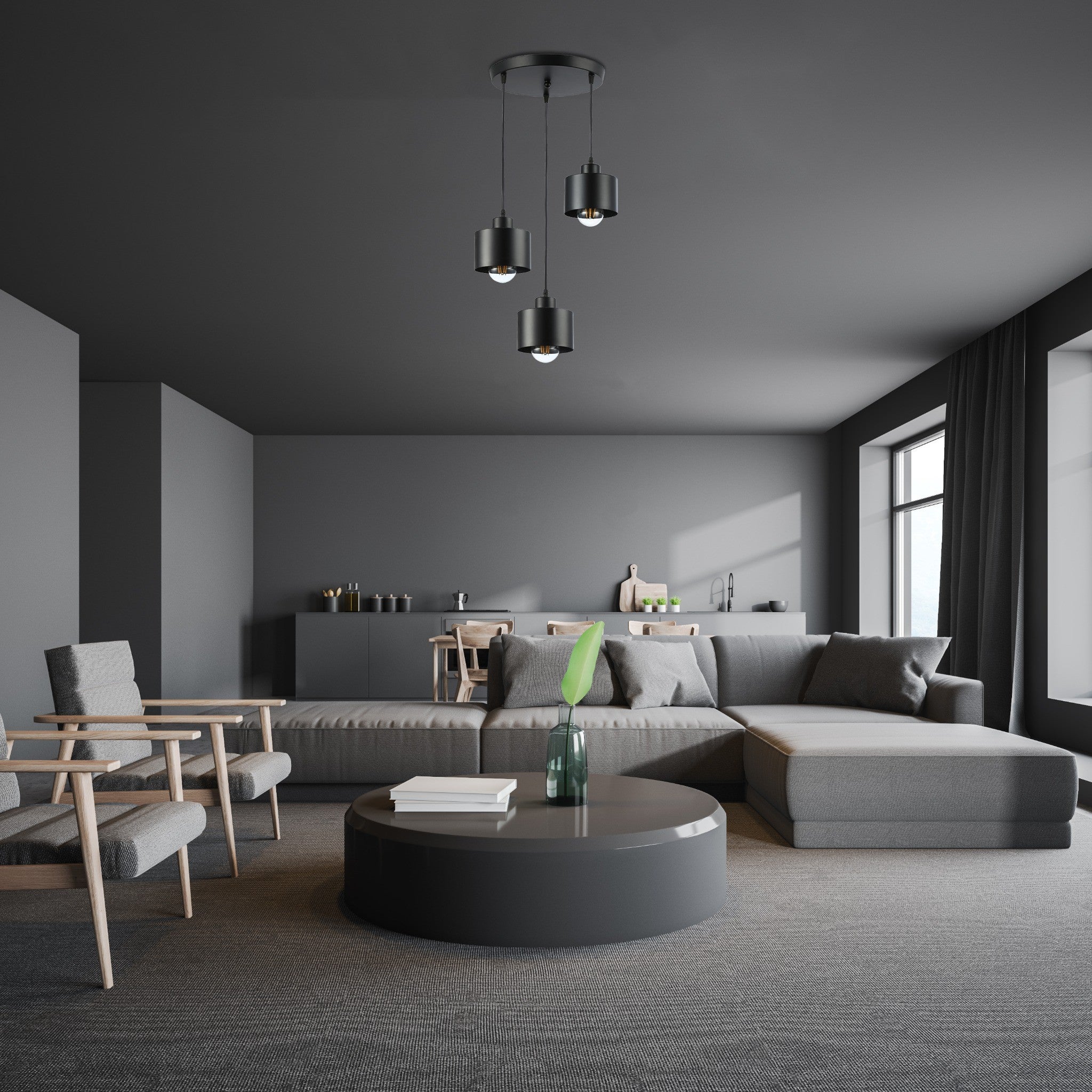 Lampa wisząca sufitowa Elza E27 3-punktowa 110 cm IP20 okrągła czarna MasterLED - 5