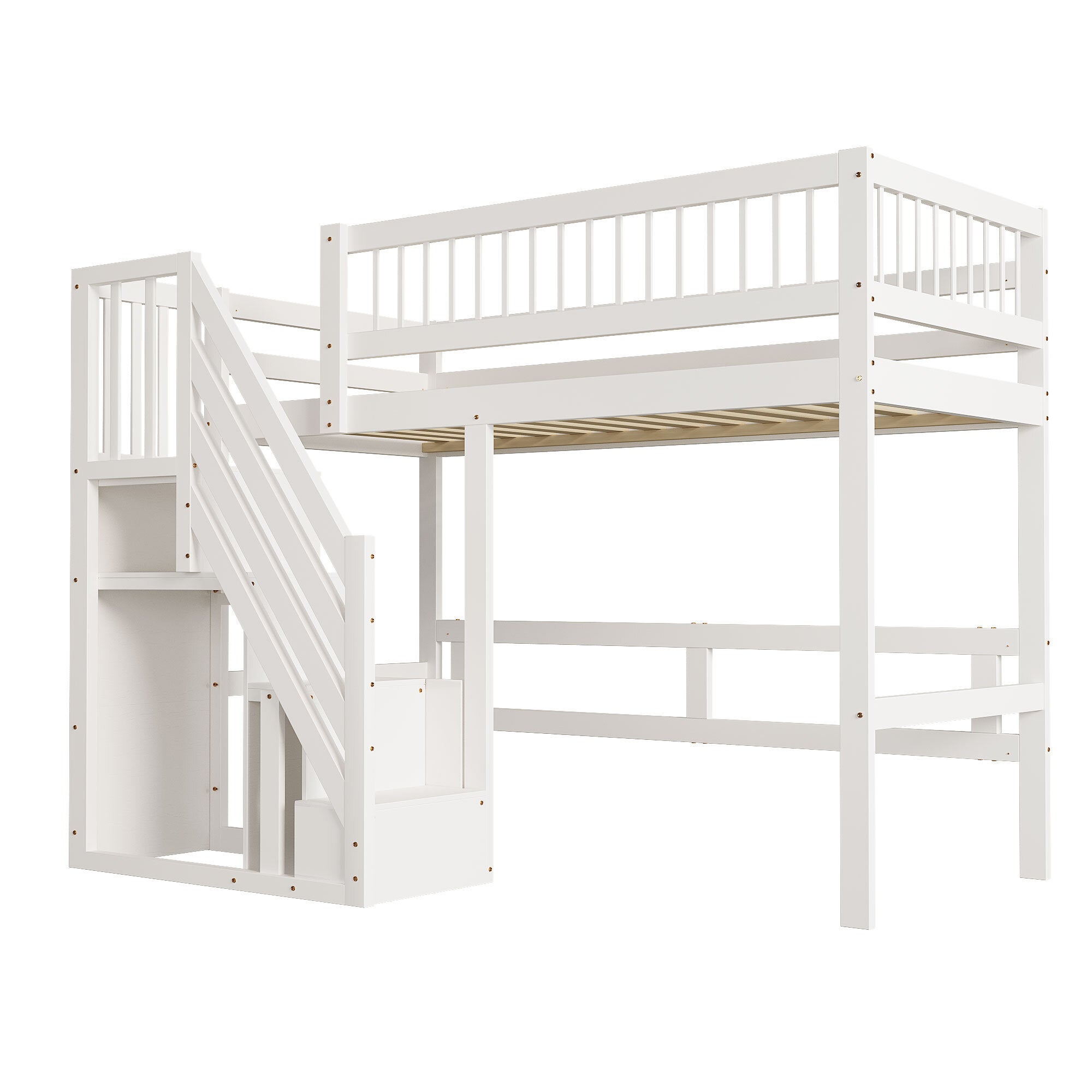 Lit mezzanine 90 x 200 cm avec armoire de rangement, lit enfant en bois avec sommier à lattes, lit superposé pour enfants et adolescents, blanc - 5