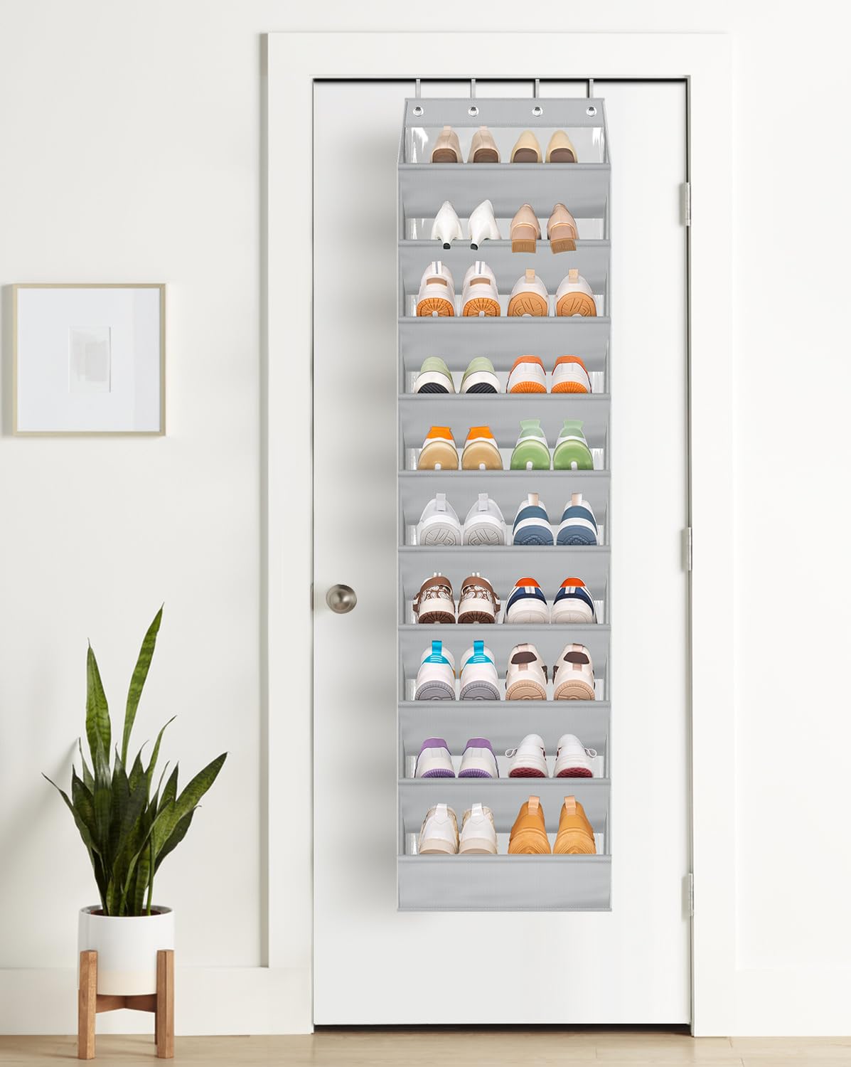 Organiseur à chaussures à 10 niveaux, robuste, avec grandes poches profondes, pour placard, rangement mural, pour dortoir et porte étroite - 5