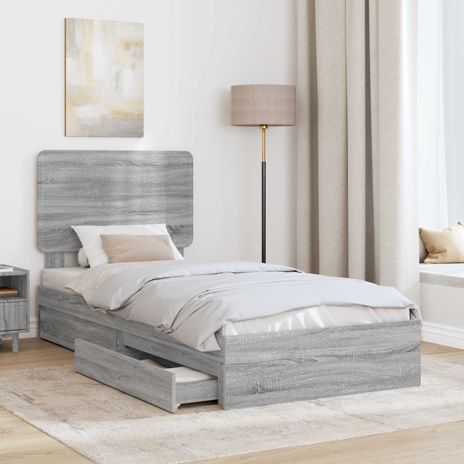 Lit de rangement Gris 90 x 200 cm Panneau de bois - 3