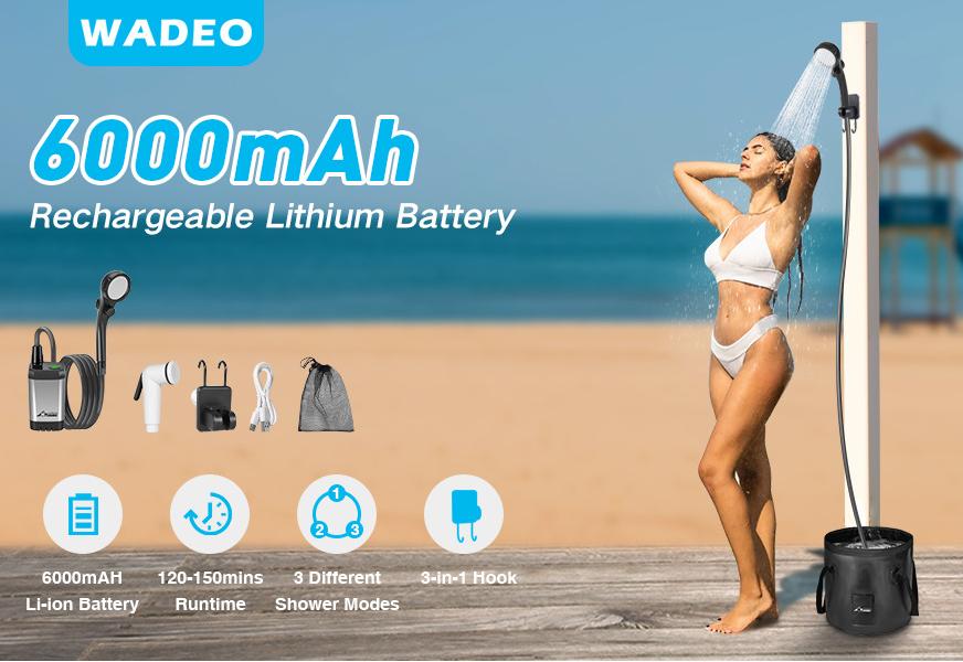 Douche d'extérieur, ensemble de douche avec écran LED, 4 modes de douche, douchette, rechargeable 6000 mAh, idéale pour le camping et la plage, noire - 3