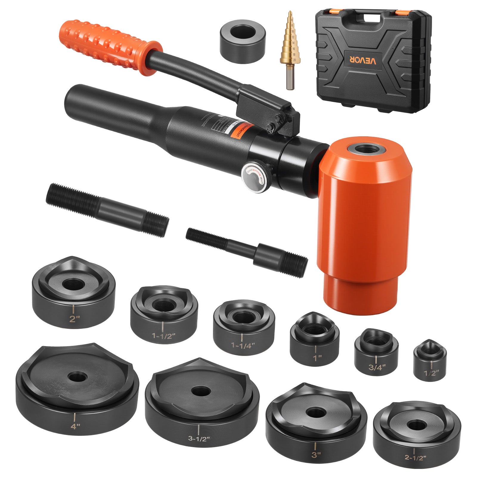 Hydrauliczny zestaw dziurkaczy VEVOR 15T, 10 matryc 12,7–101,6 mm, do stali i aluminium, z walizką