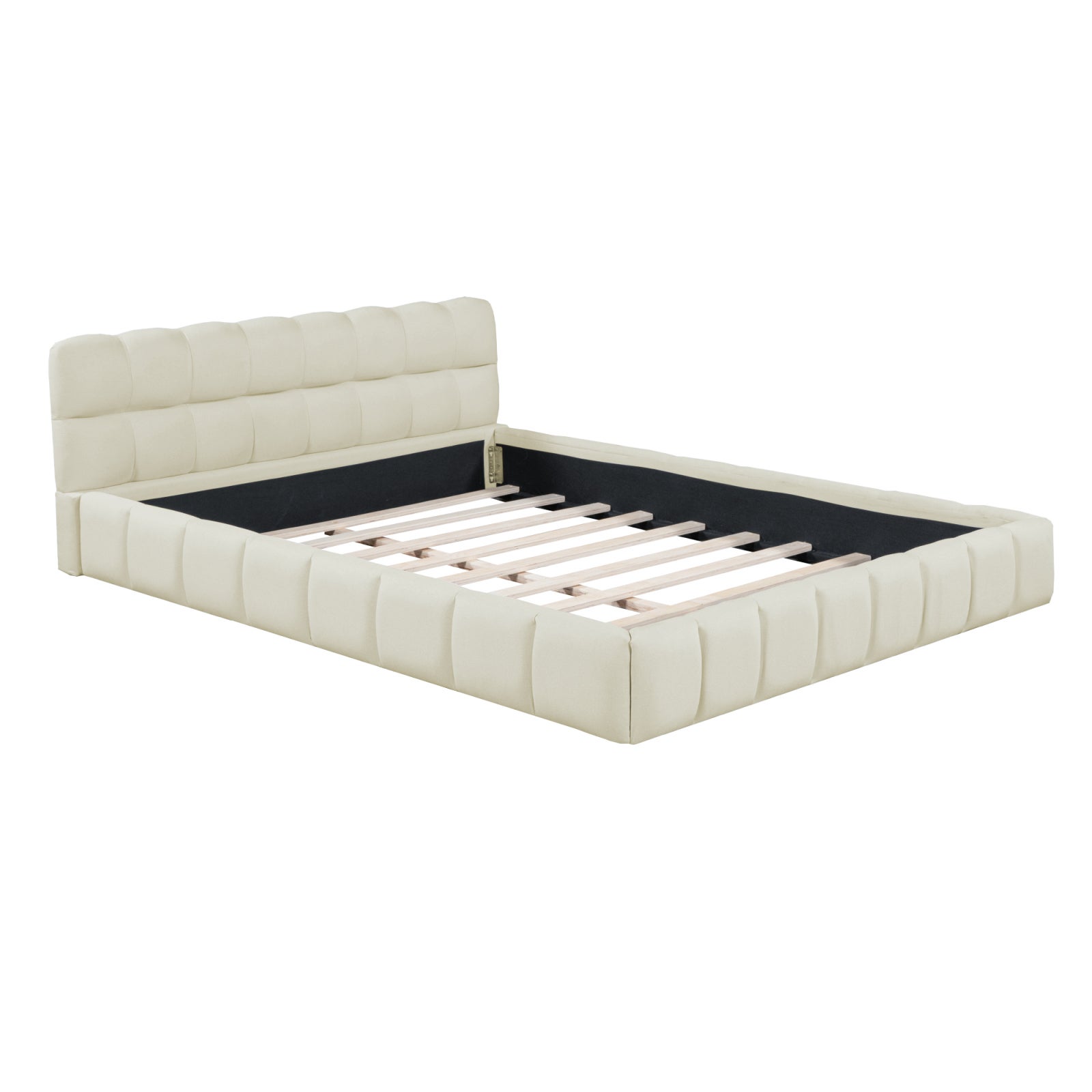 Lit double 160x200 cm - avec tête de lit capitonnée, sommier à lattes et bords rembourrés, lin, style classique - beige - 6